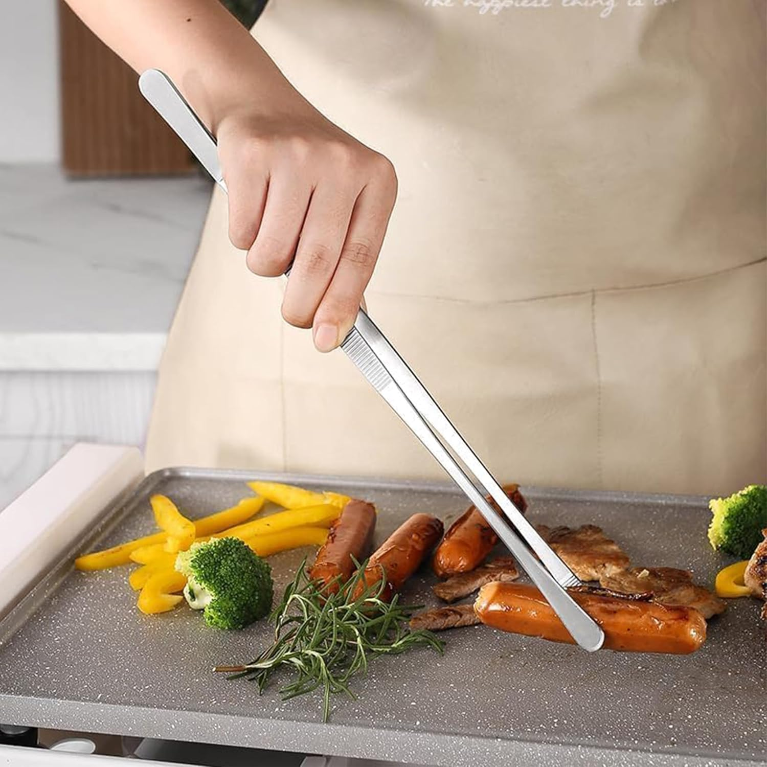 Professional Stainless Steel Tweezers Set, 25-30 Cm Length, 4-Piece, Serrated Tips for Cooking and Crafting image number 6