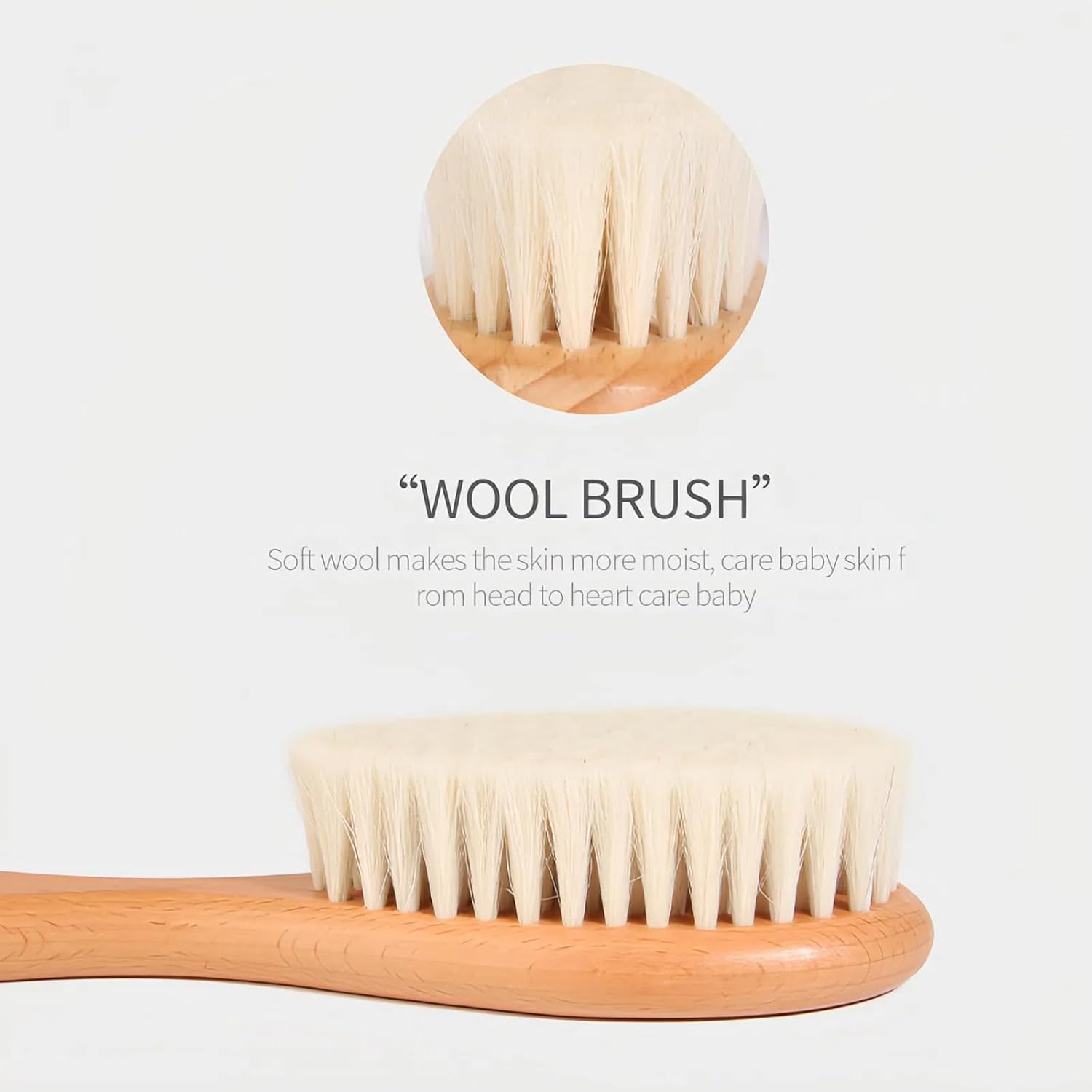 Baby Hair Brush, Wood Handle Goat Bristles Brush and Oval Natural Wool Comb for Newborns & Toddlers, Good for Cradle Cap Brush 2PCS image number 5