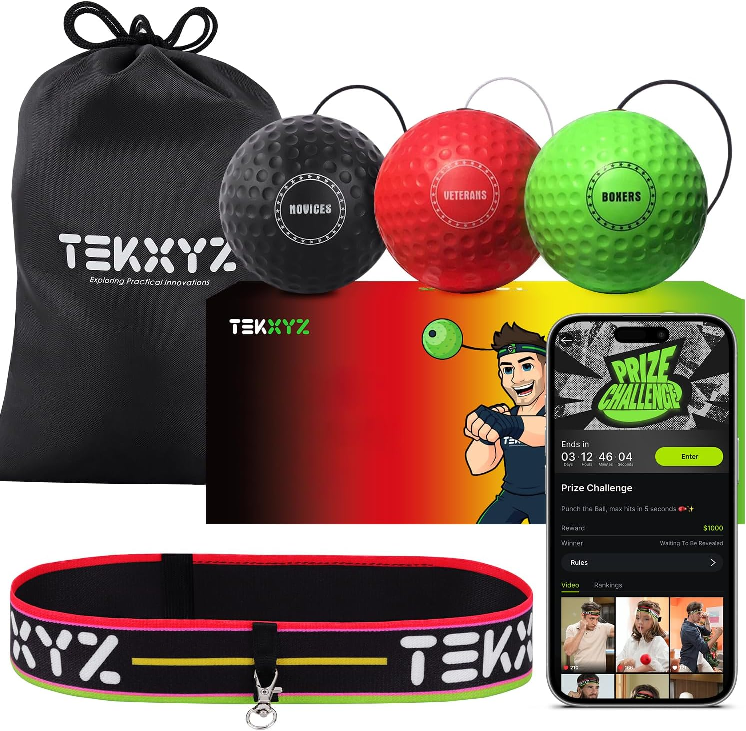 TEKXYZ&reg; Reflex Ball with Counter App | Online Community for Boxing Ball, Perfect for Reaction, Agility, Punching Speed, Fight Skill and Hand Eye Coordination image number 1