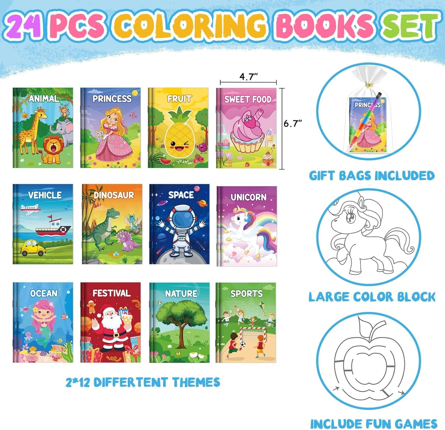 ZMLM 24 Coloring Books for Kids Party Favors with 24 Stacking Crayons Set 26 Gift Bags, Mini Coloring Books for Ages 4-8 Small Activity Books for Birthday Classroom Gifts Goodie Bag Stuffers image number 5