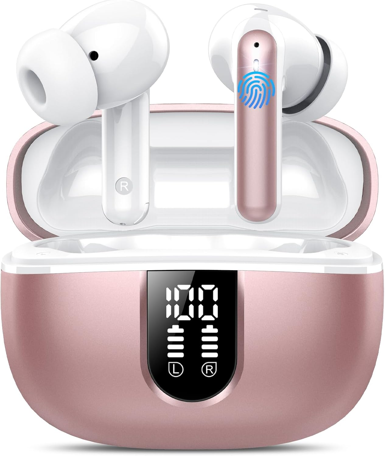 Wireless Earbuds, Bluetooth 5.4 Headphones with 4 ENC Call Noise Cancelling Mics, Bass Boost 85%, 50Hrs Playtime, IPX7 Waterproof, Mini Earbuds for Work, Sleep, Travel, USB-C, Rose Gold image number 3
