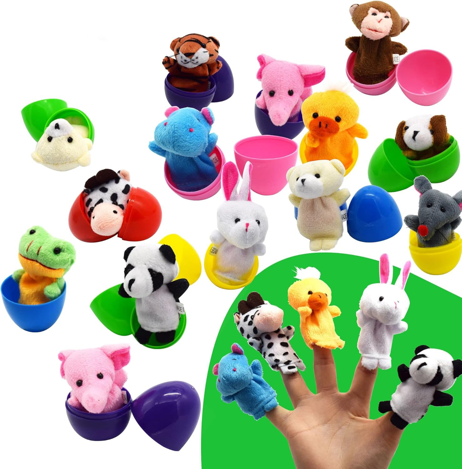Nyicey 12 Pack Fillable Plastic Easter Egg with Finger Puppet for Easter Theme Party, Favor Easter Eggs Hunt, Basket Stuffers Fillers, Classroom Prize image number 2