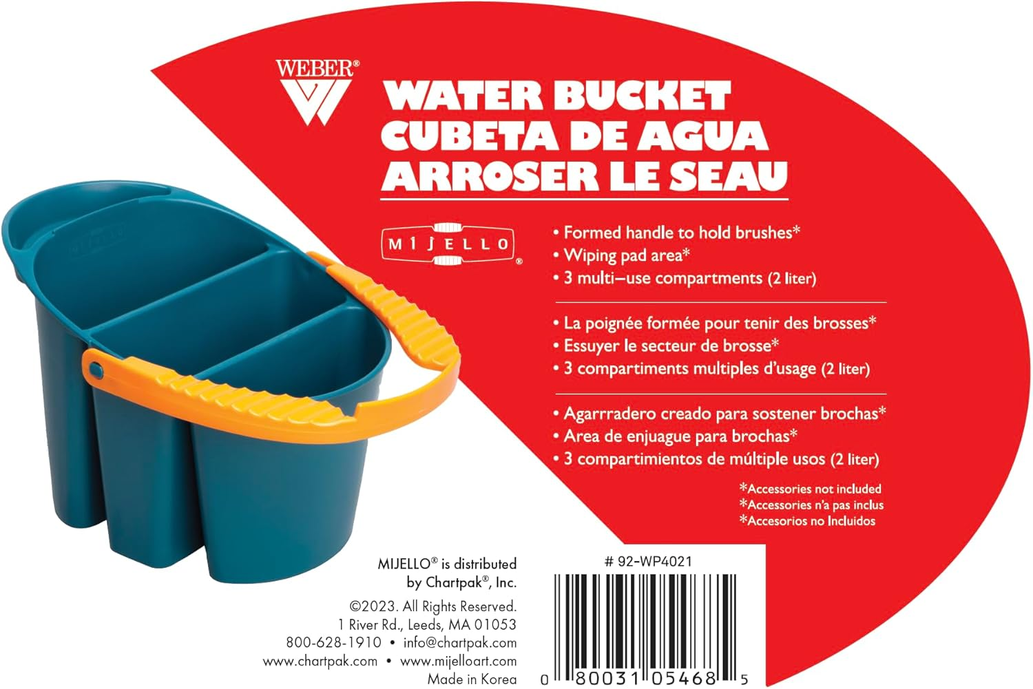 Martin 92-WP4021 Mijello 2-Liter Water Bucket Blue with Orange Handle, Small image number 3