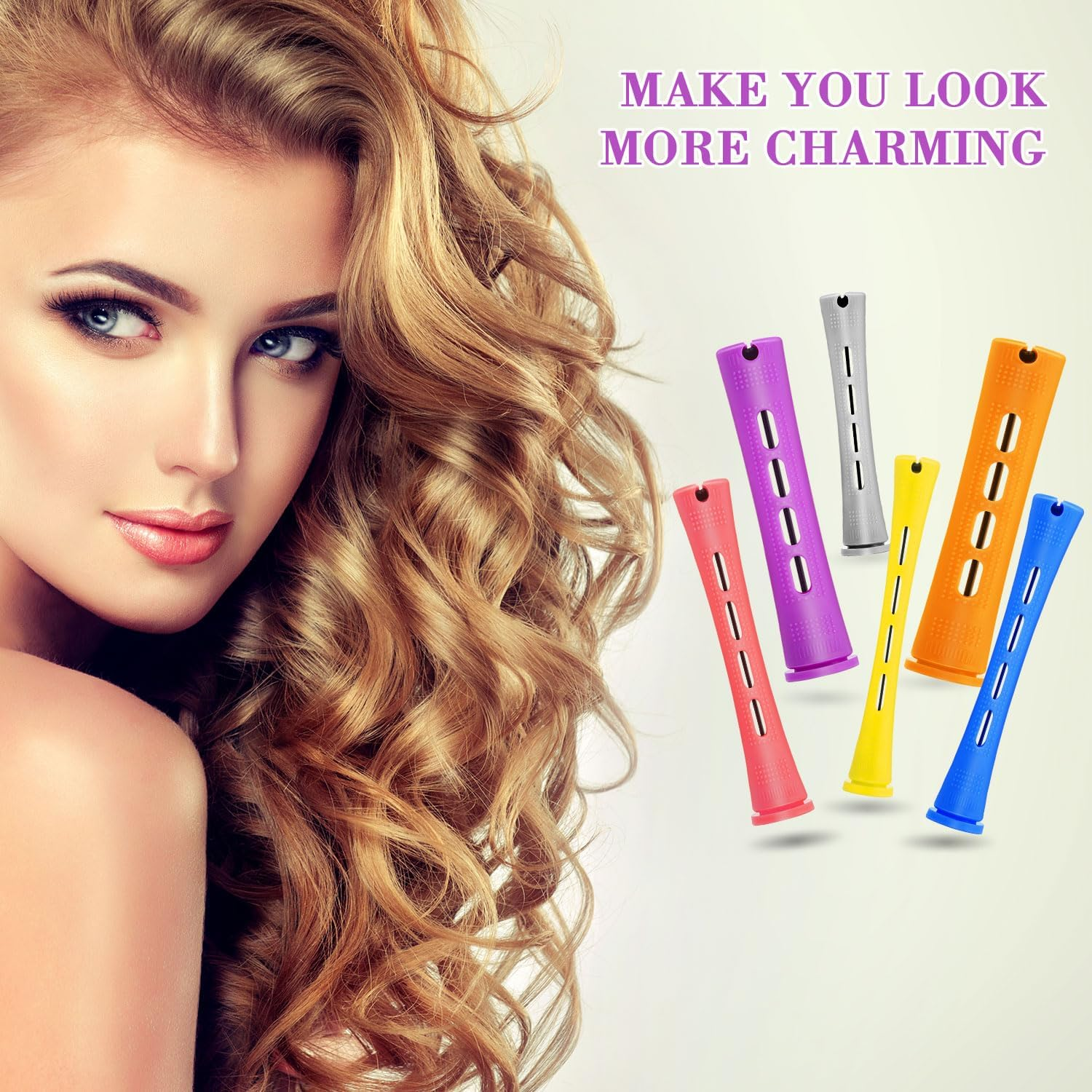 WILLBOND 72 Pcs Hair Perm Rods Kit Short Plastic Perming Rods Set Cold Wave Rods 6 Sizes Hair Curling Rollers Hairdressing Tools with Steel Tail Pintail Comb for Hair Styling (6 Colors, 3.27 In)