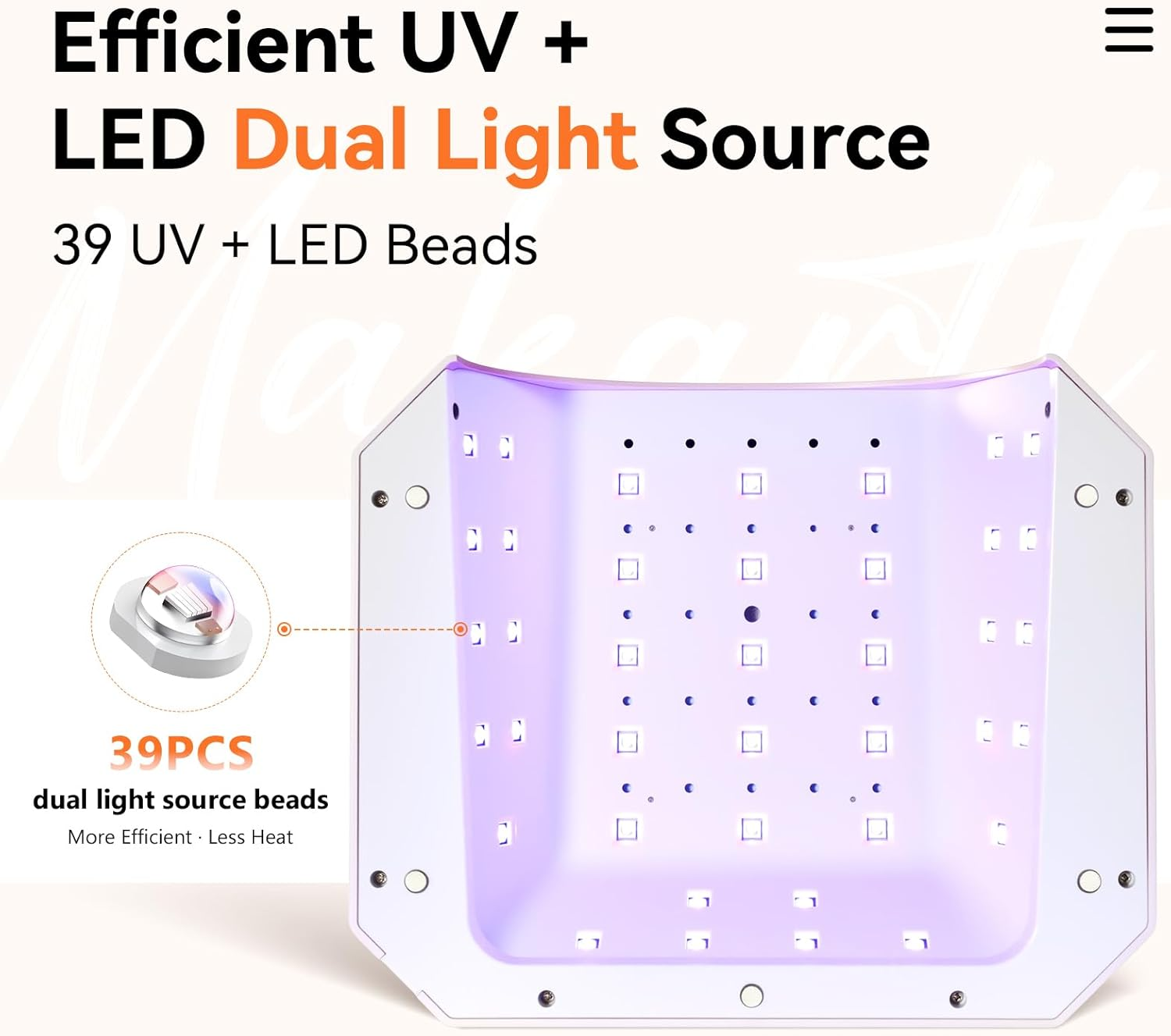 Makartt UV LED Nail Lamp for Gel Nails &ndash; Rechargeable Aurora 30W Nail Light with 39 Leds, Large Space 2600Mah Battery 4 Timers & Auto Sensor Fast Curing Cordless Nail Lamp for Salon(Rose Pink) image number 4