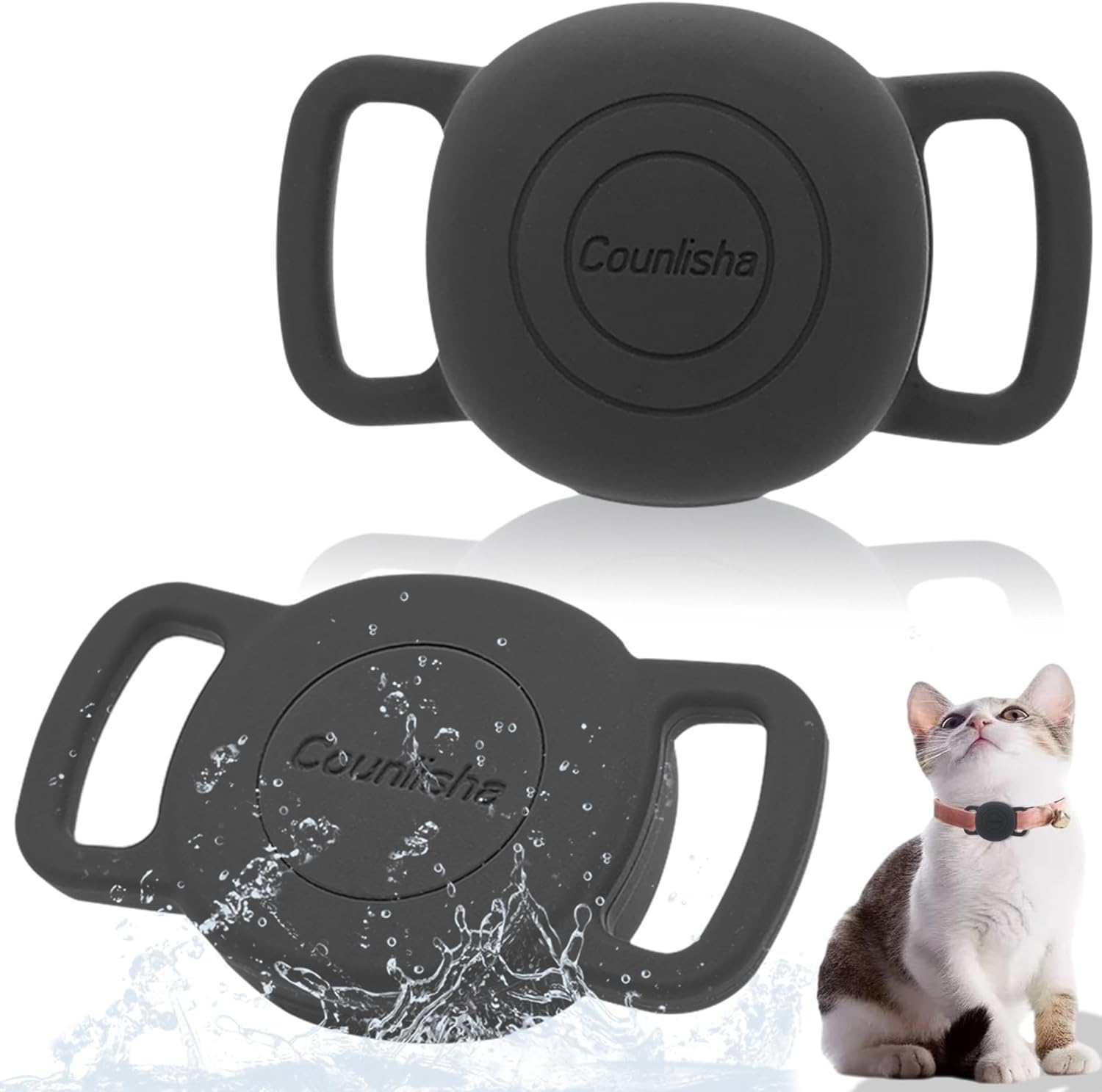 Silicone Holder for Tile Sticker (2024) for Cat Collar, Slim Durable Cover Tag for Pet Necklace Accessories, Waterproof Case Protect Life360 Sticker Tracker for Dog,Bag (2 Pack,Black) image number 2