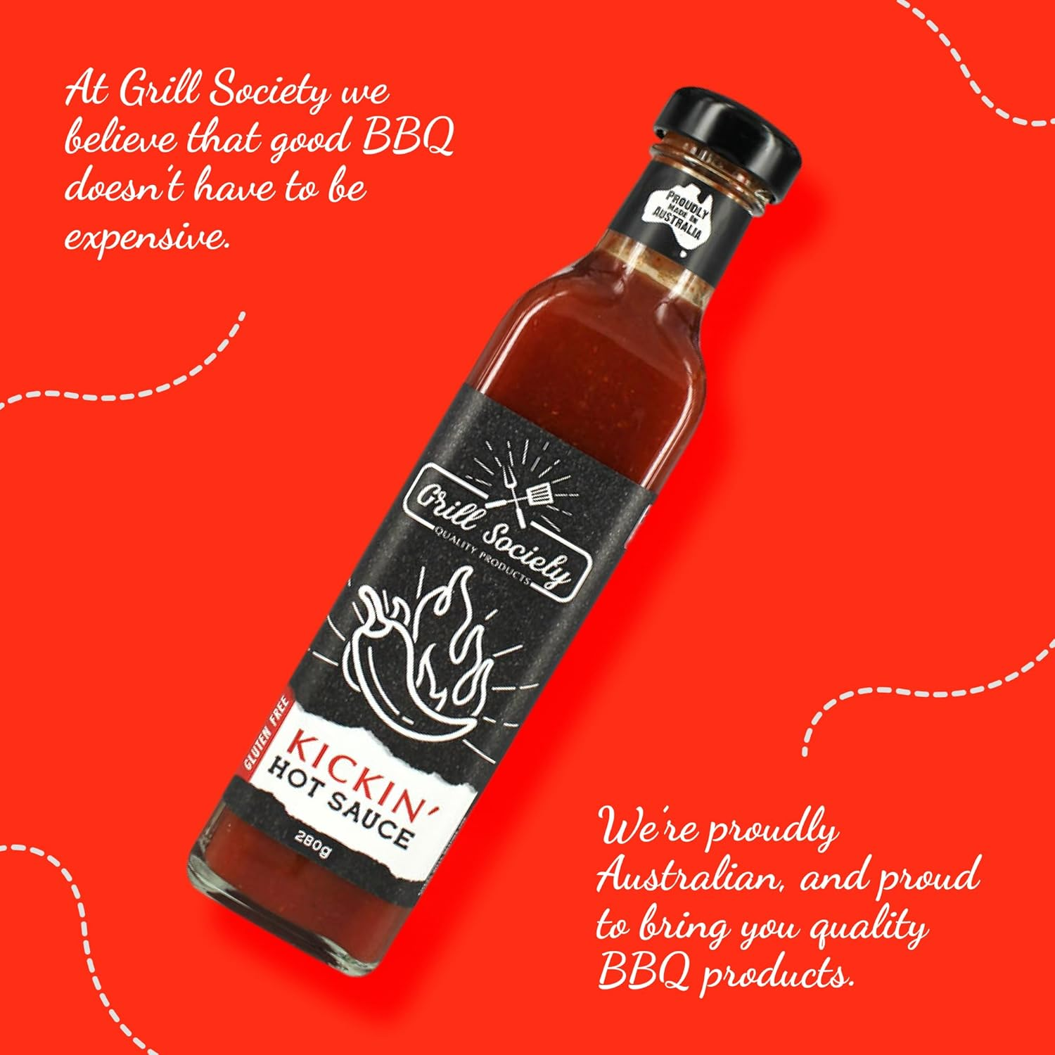Grill Society Kickin Hot Sauce, 280G &ndash; Spicy BBQ Sauce for Chicken, Wings, Burgers & More, Bold Flavour, Gluten-Free, No Artificial Colours or Flavours image number 2