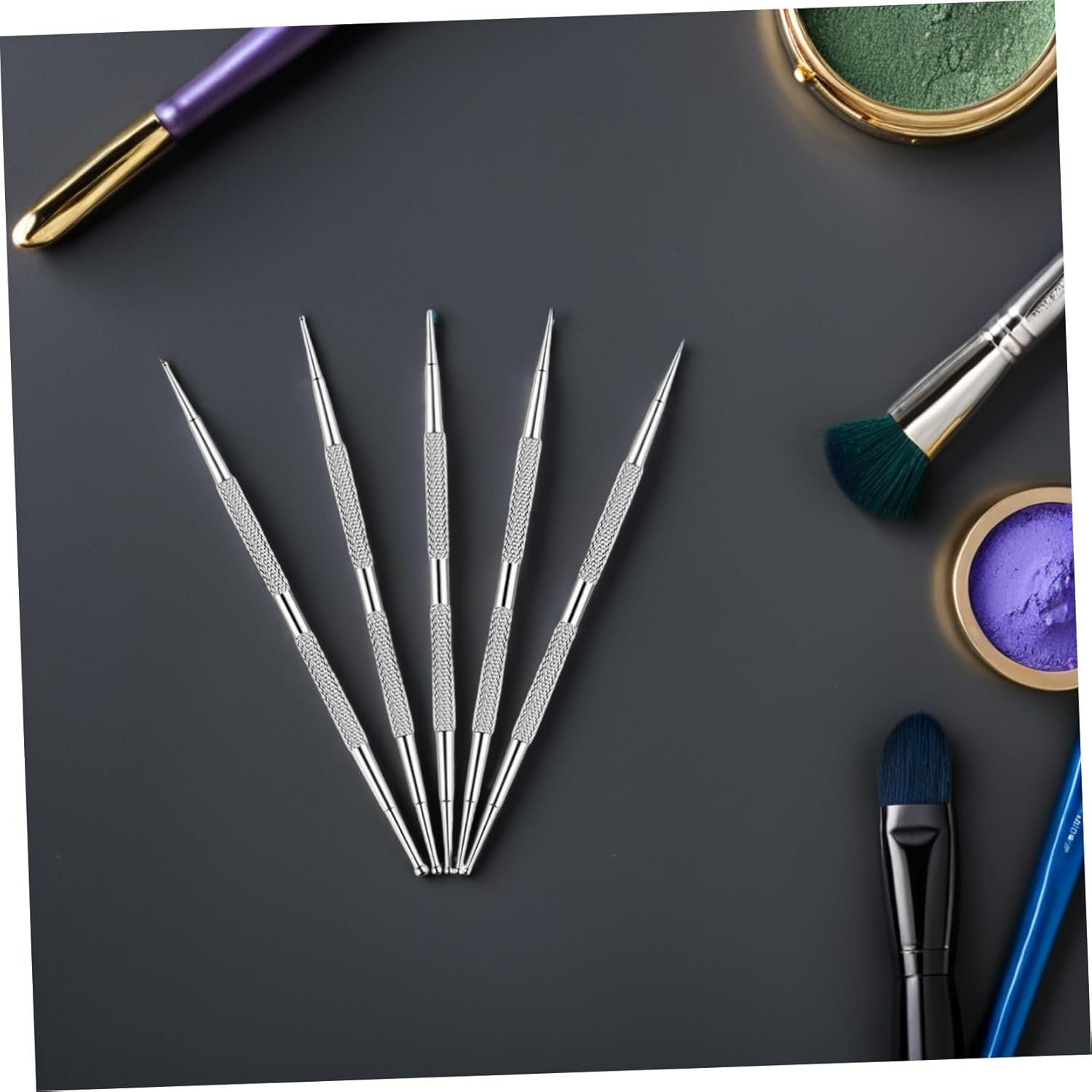 GOOHOCHY 5Pcs Nail Art Drill Pen Nail Art Tools Stainless Stainless Steel Silver image number 1