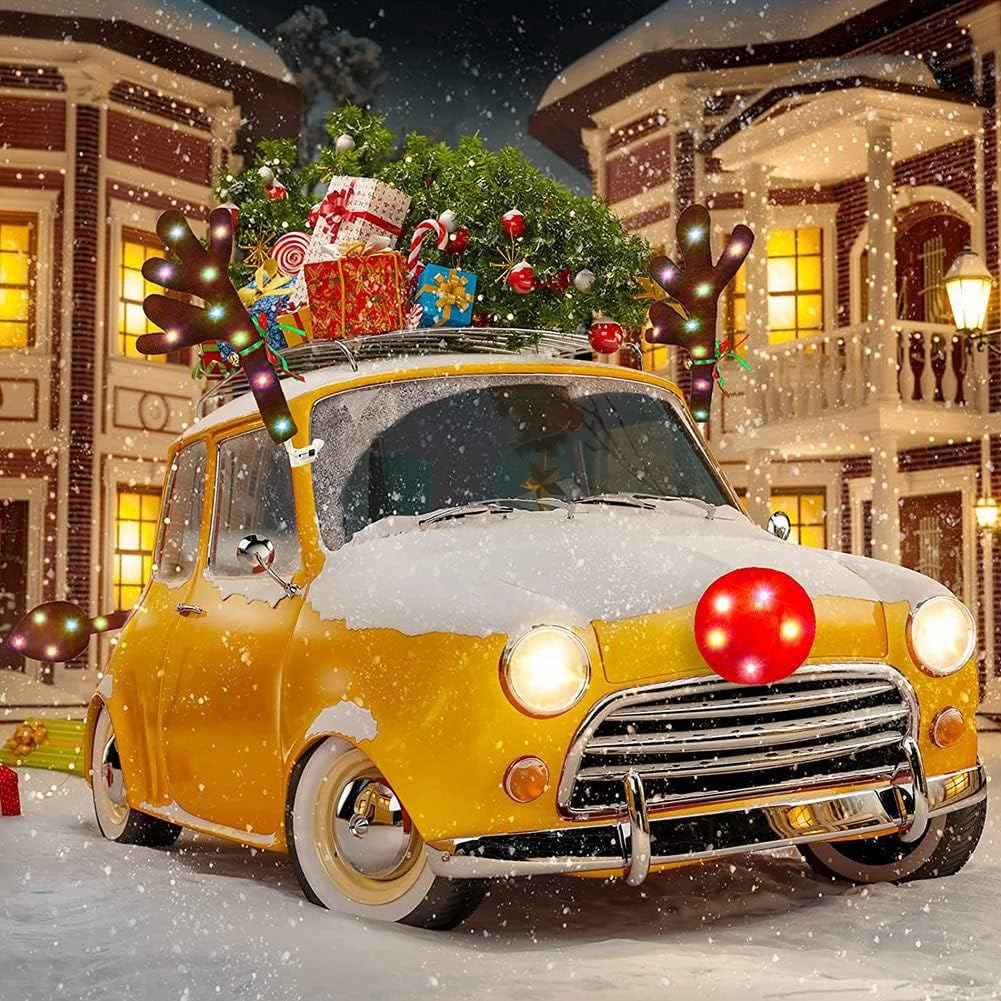 Car Reindeer Antlers,Antlers Car Kit with LED Lights,Reindeer Car Kit Antlers,Nose,Tail, for Car image number 2