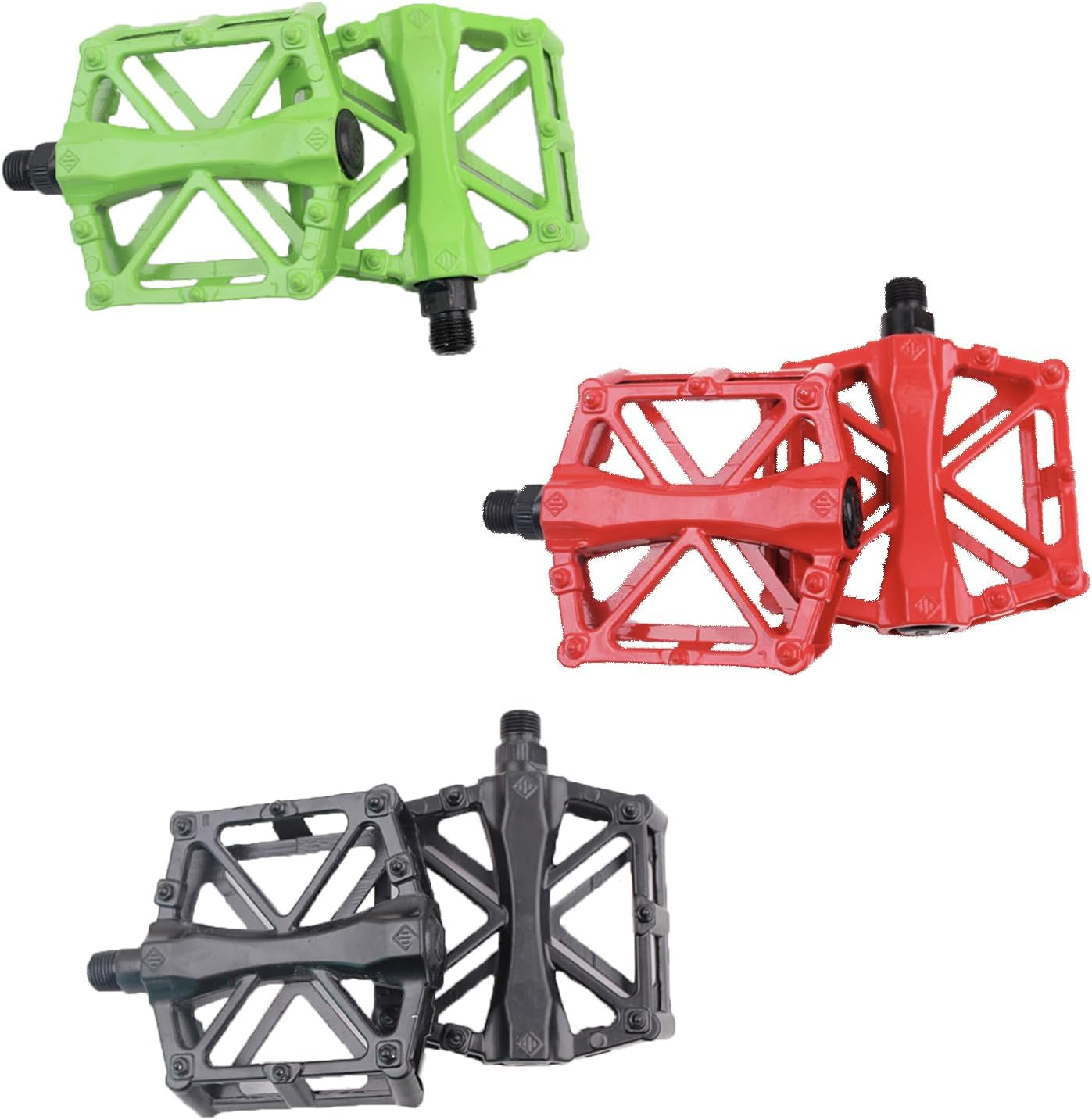 Bicycle Pedal Aluminum Alloy Material the Colors Are Red, Green, and Black. There Are 6 Pedals, 2 of Each Color. Lightweight and Easy to Install, Suitable for Various Bicycles image number 4