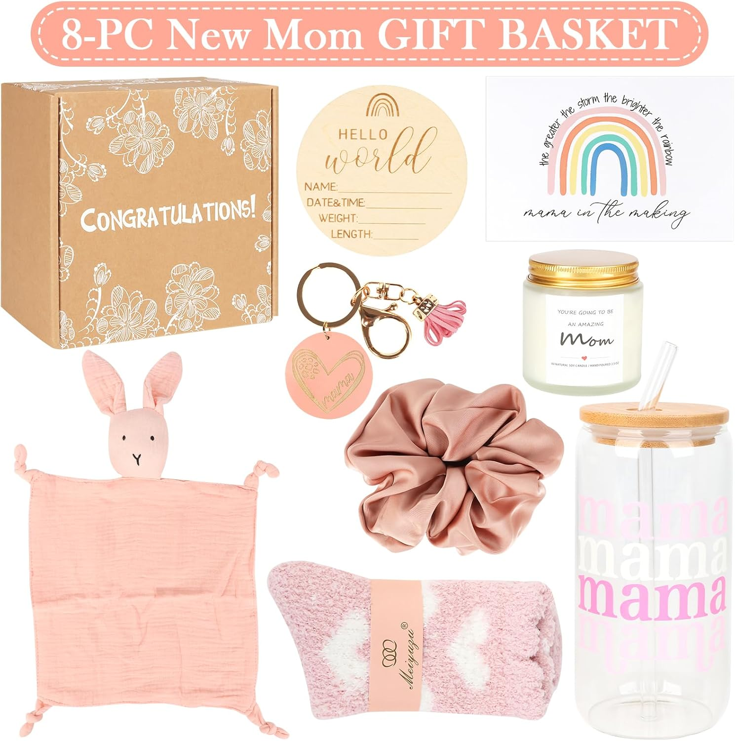 New Mom Gifts Box, Pregnancy Gifts for Expecting Mom, Basket for Girls Boys, Postpartum Gifts for First Time Moms, Cool Gifts for New Mom after Birth, New Mom Care Package after Baby (Pink)
