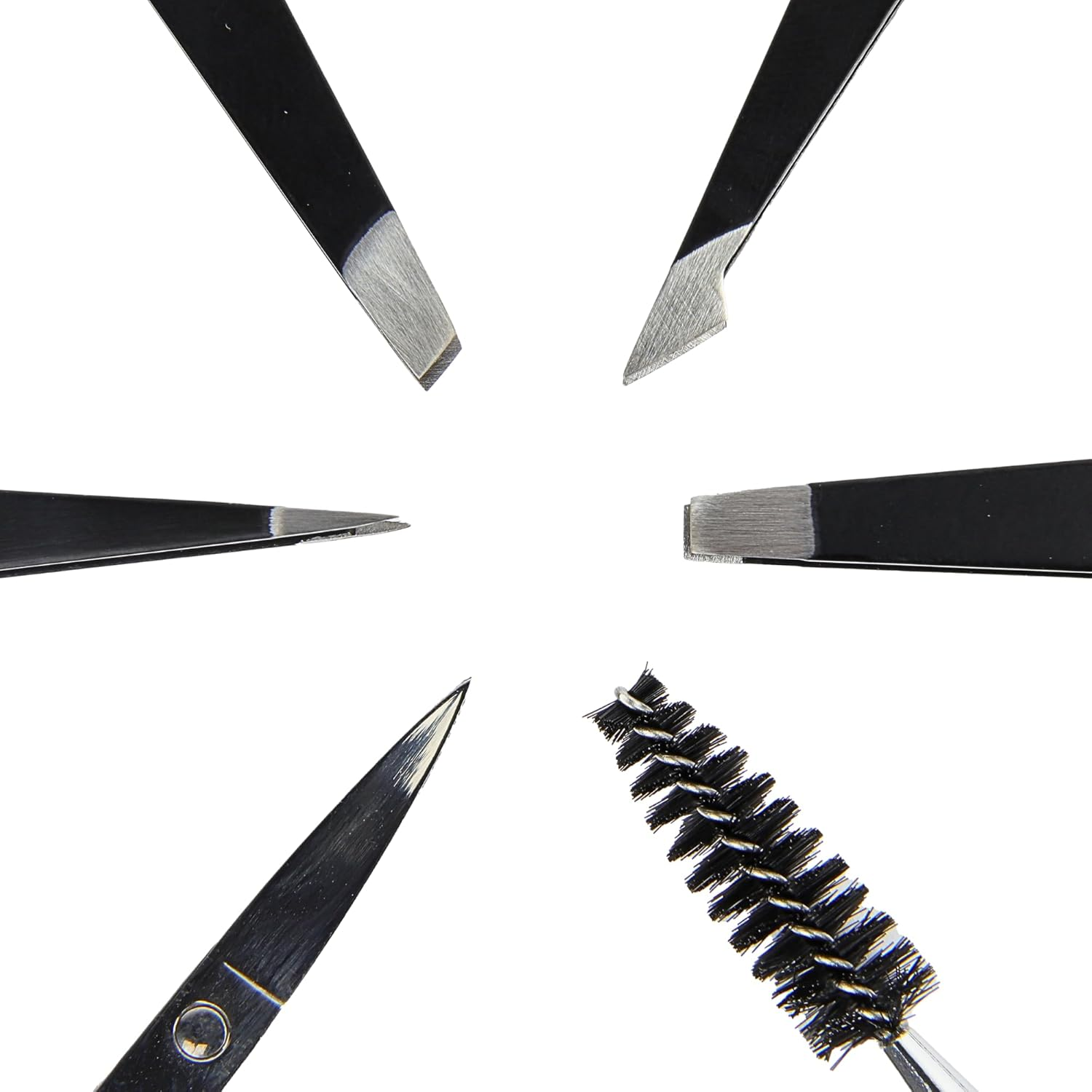 Bellaline Tweezers Set - Professional Eyebrow Tweezers Set with Scissors & Brush - 6-Piece Precision Set with Case - for Eyebrows, Hairs & Splitters (Black) image number 4