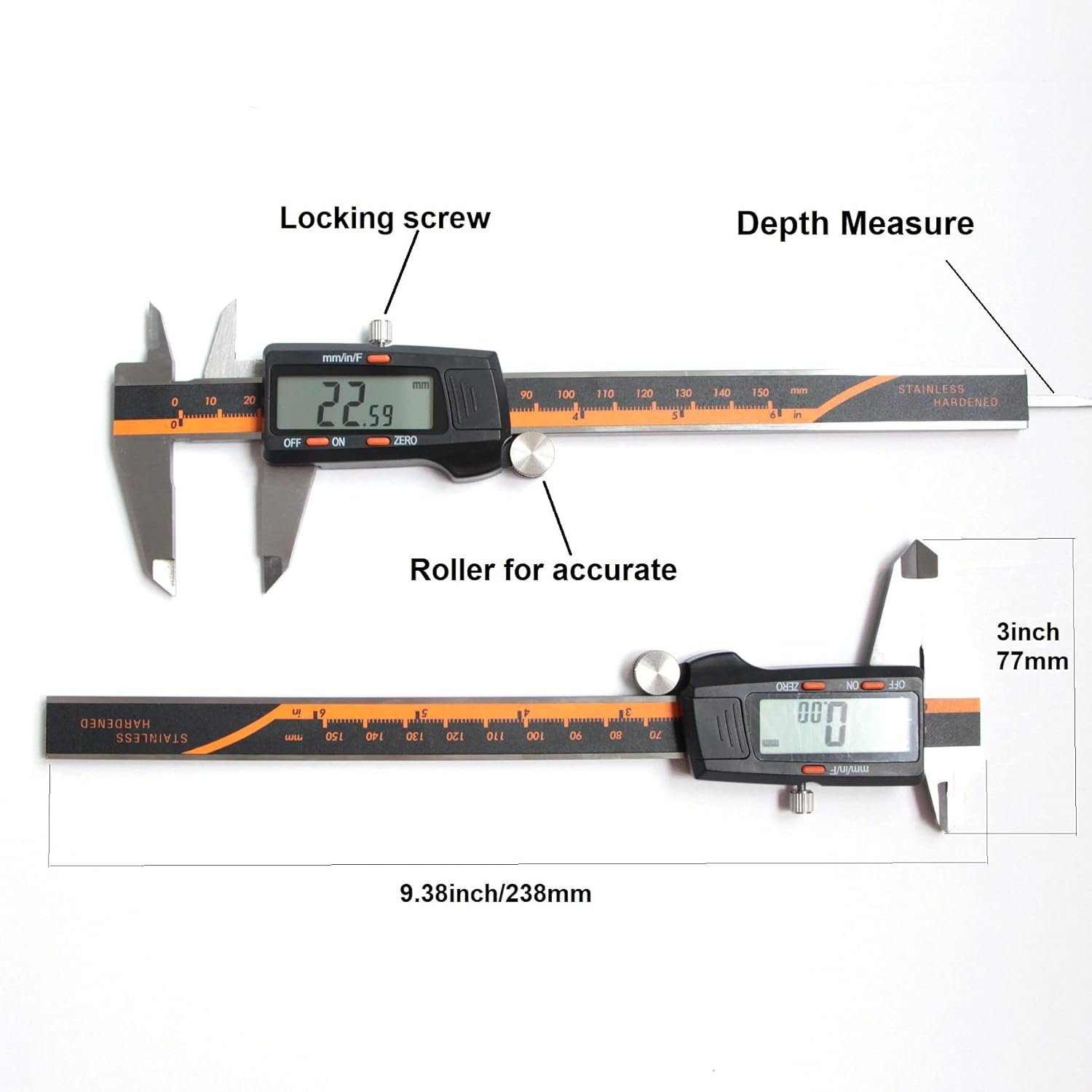 Auto-Off Inch/Millimeter/Fraction 6 Inch Digital Caliper Measuring Tool Micrometer Stainless Steel Body with Large LCD Screenperfect for Diy/Household/Accuracy Measurement image number 3