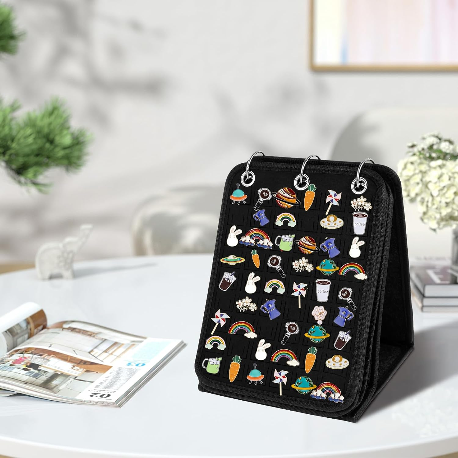 Pin Display Holder, Large Capacity Felt Brooch Display Binder, Foldable Enamel Pin Collection Storage Organizer, with 3 Binders 5 Pages for Store 270 Pins,Travel Brooches, Sports Medals, Paper Clips image number 2