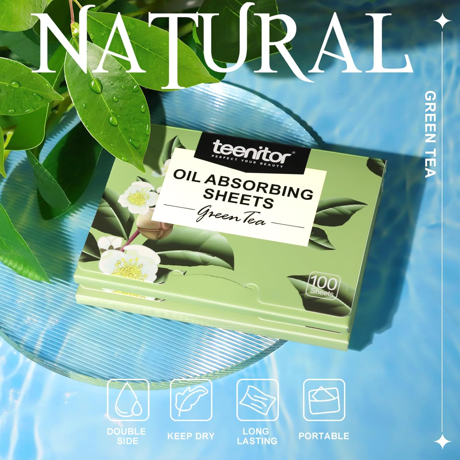 Teenitor Oil Blotting Sheets for Face, 400 Sheets Green Tea Oil Absorbing Sheets Blotting Paper for Oily Skin, Oil Absorbent Pads Face Oil Wipes Oil Sheets for Women, Oil Control Film Large 10Cmx7Cm image number 4