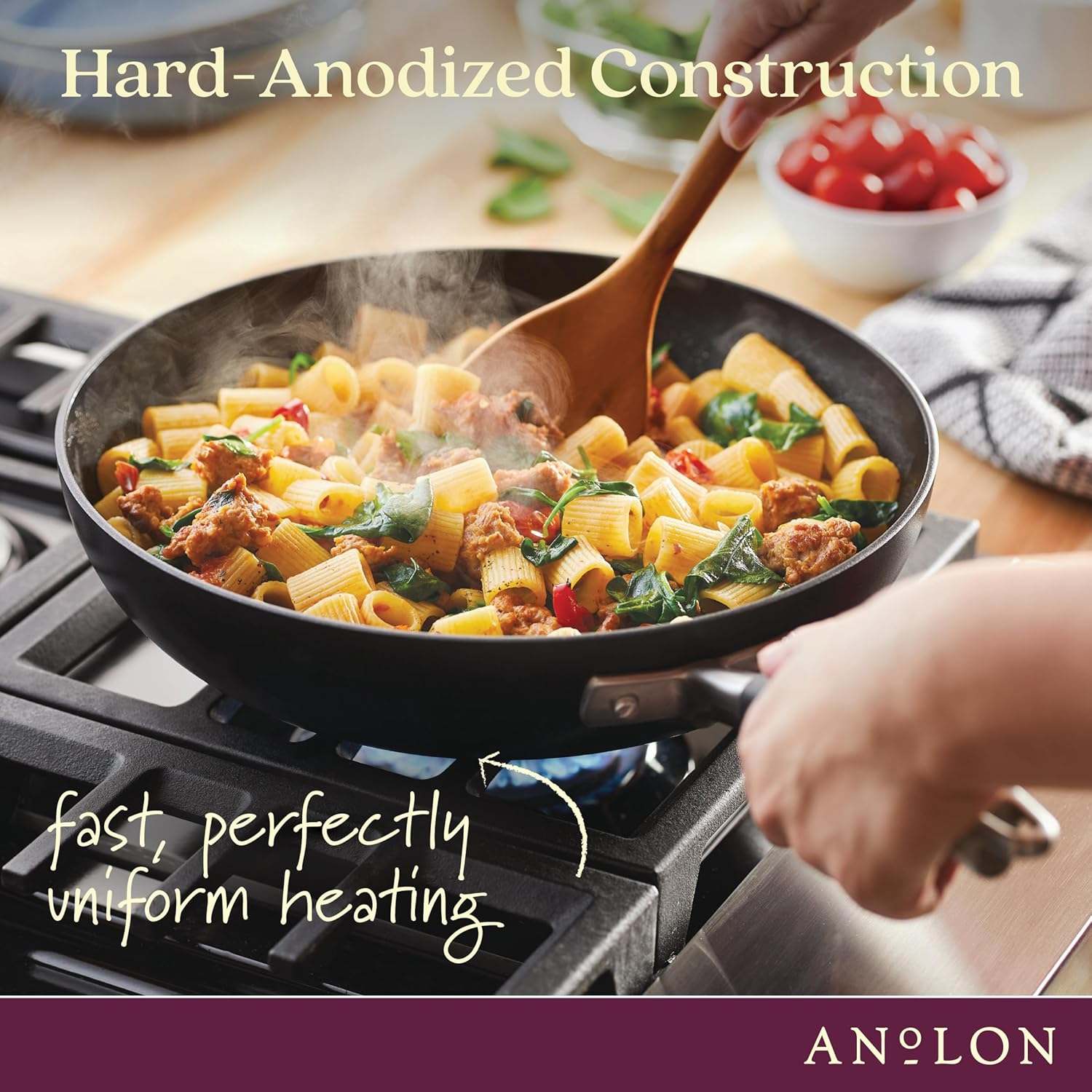 Anolon Advanced Home 30Cm Covered Ultimate Pan &ndash; Nonstick Frypan with Lid, Hard Anodised Cookware, Oven Safe to 200&deg;C, Deep Onyx Finish, Suregrip Handle, Durable & Stylish