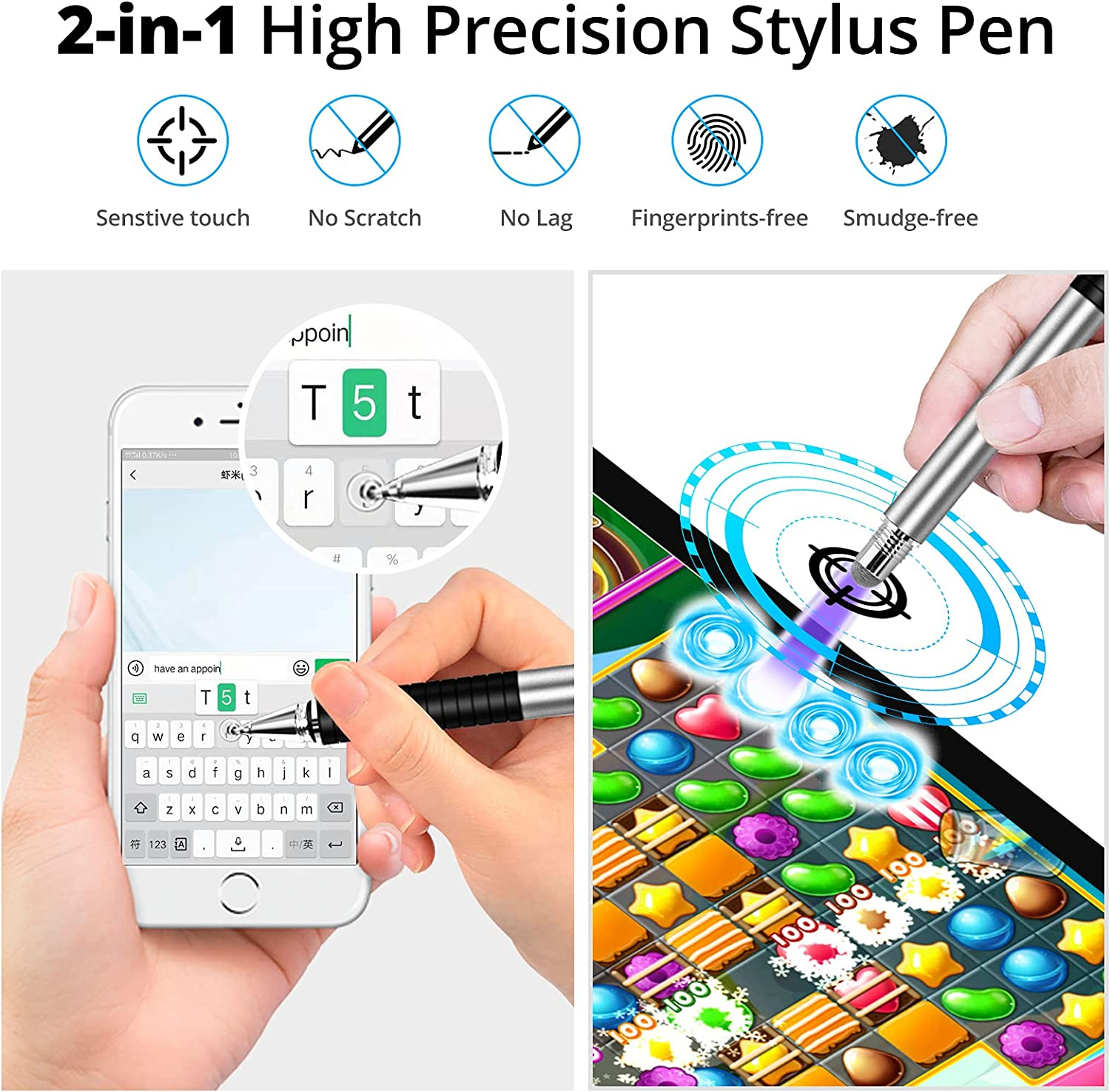 Pen for Tablet Mobile Phone (Pack of 4) Stylus Pens for Ipad Samsung Touchscreen, GUUGEI 2-In-1 Disc / Fibre Tips, Universal Capacitive Pens, Rubber Grip Instead of Finger Operation Pens image number 1