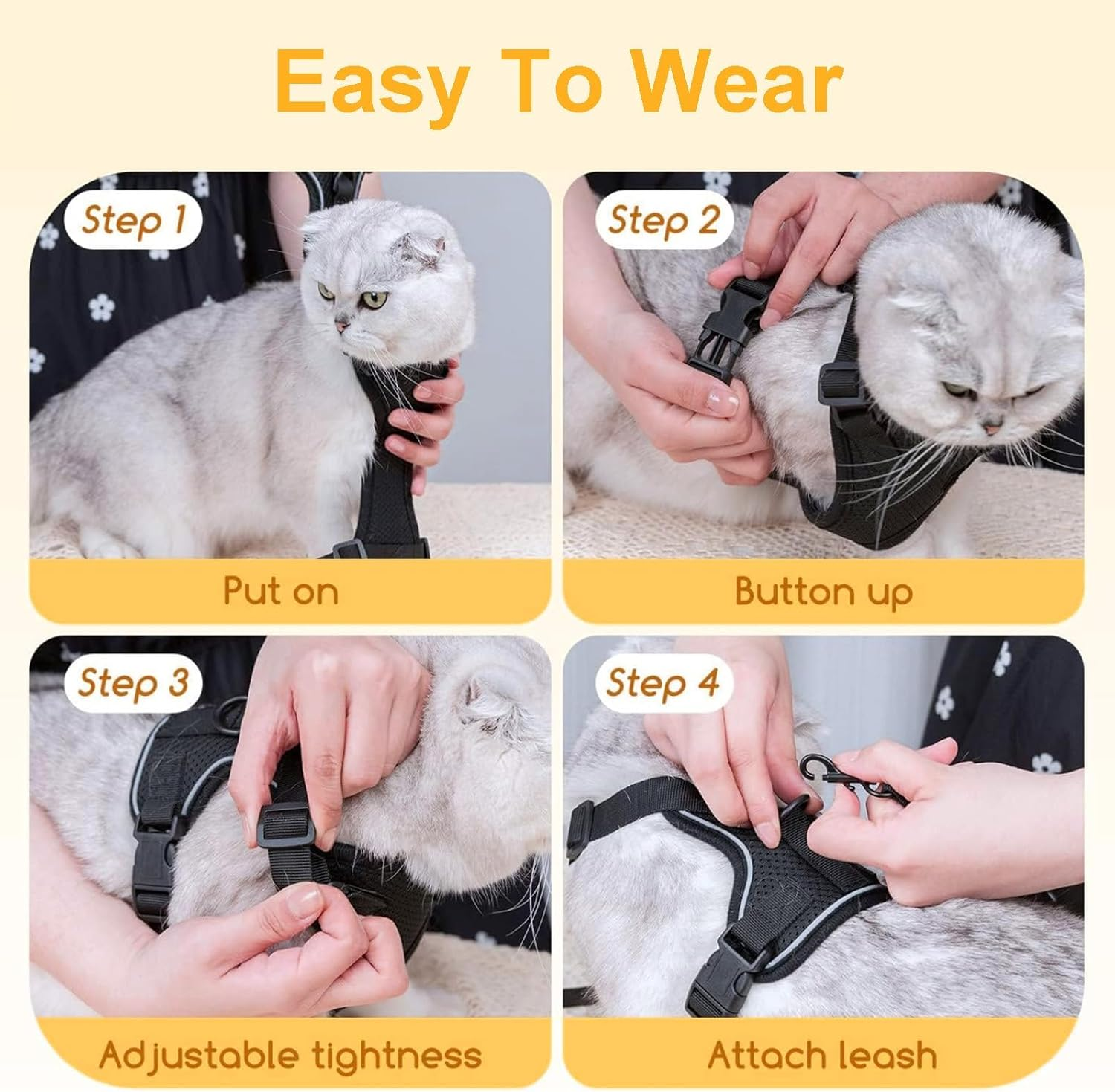 Cat Harness with Lead, Cat Harness with Lead, Escape Proof, Cat Lead with Harness for Cats, Cat Lead, Cat Harness Escape Proof, for Small and Large Cats (XS), Black image number 6