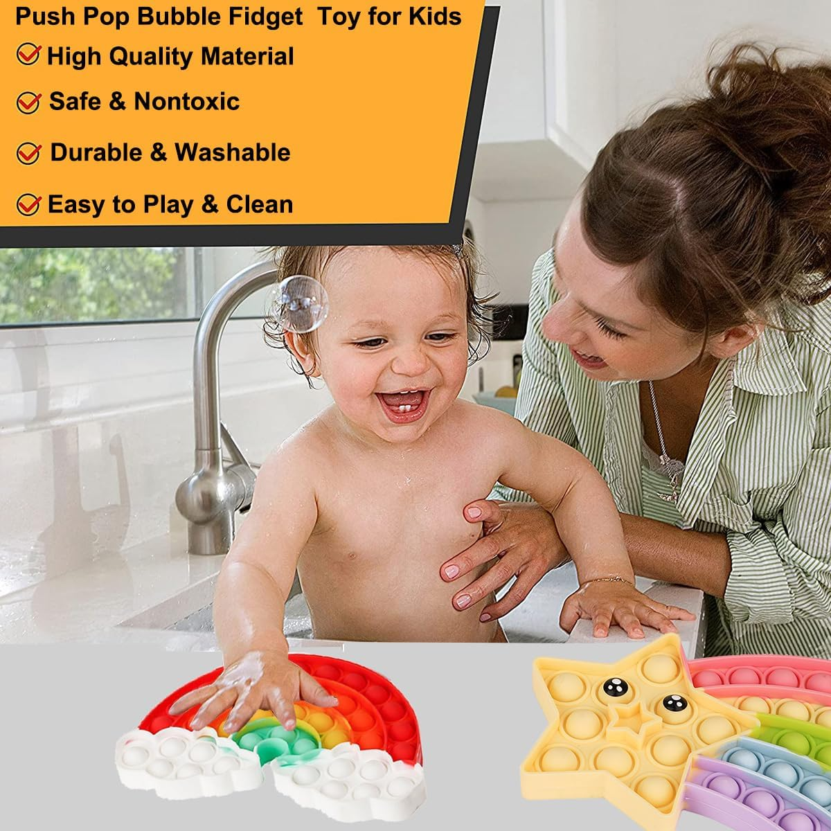 Fidget Toys Fidget Poppers Push Bubble Sensory Toy Silicone Popping Toy Anti-Anxiety Stress Relief Christmas Birthday Gift for Children (Rainbow Star Toy) image number 2