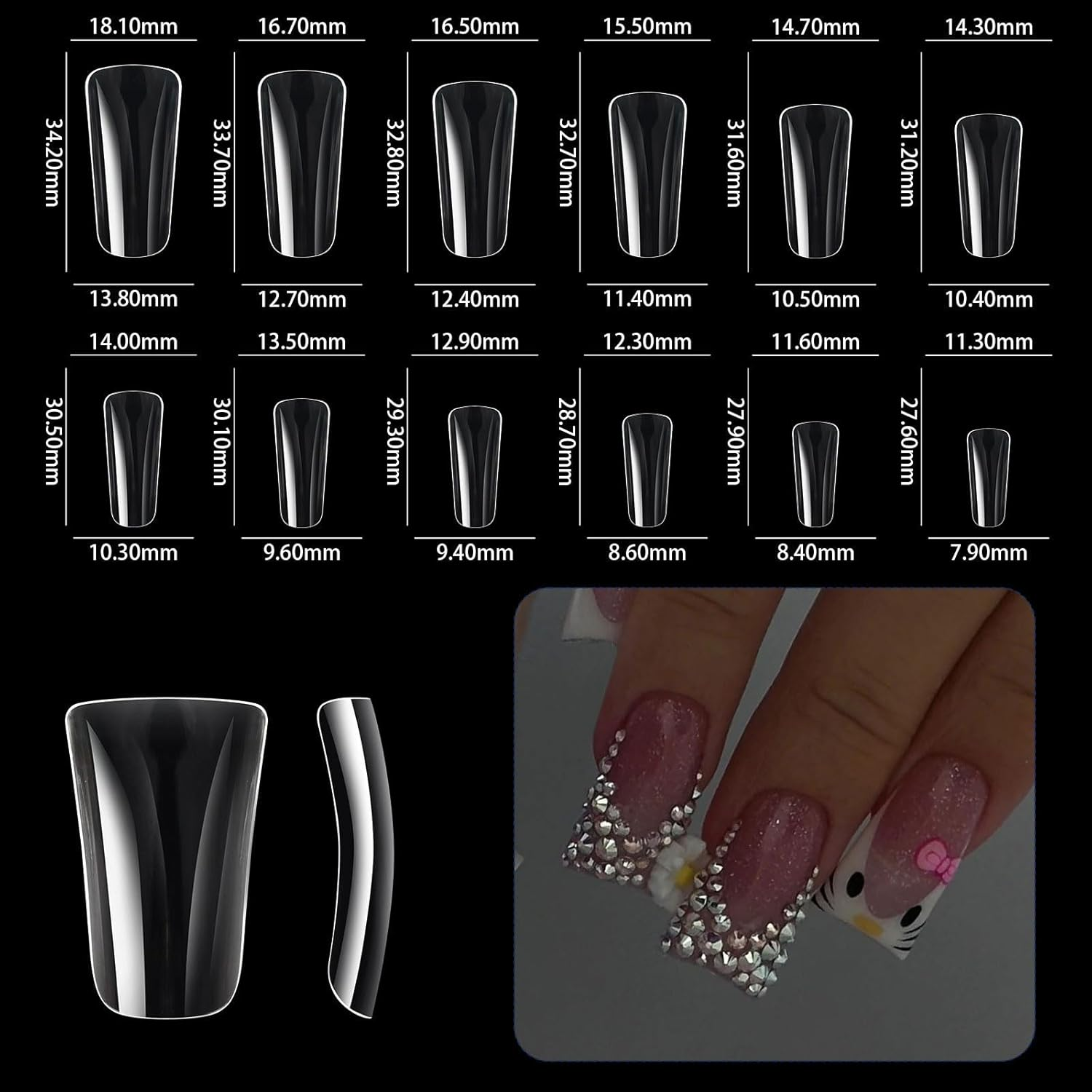 YIGZYCN 504X Duck Nail Tips Clear Nail Tips Half Cover False Nail Press on Nail Tips Curved Nail Tips Manicure Tools