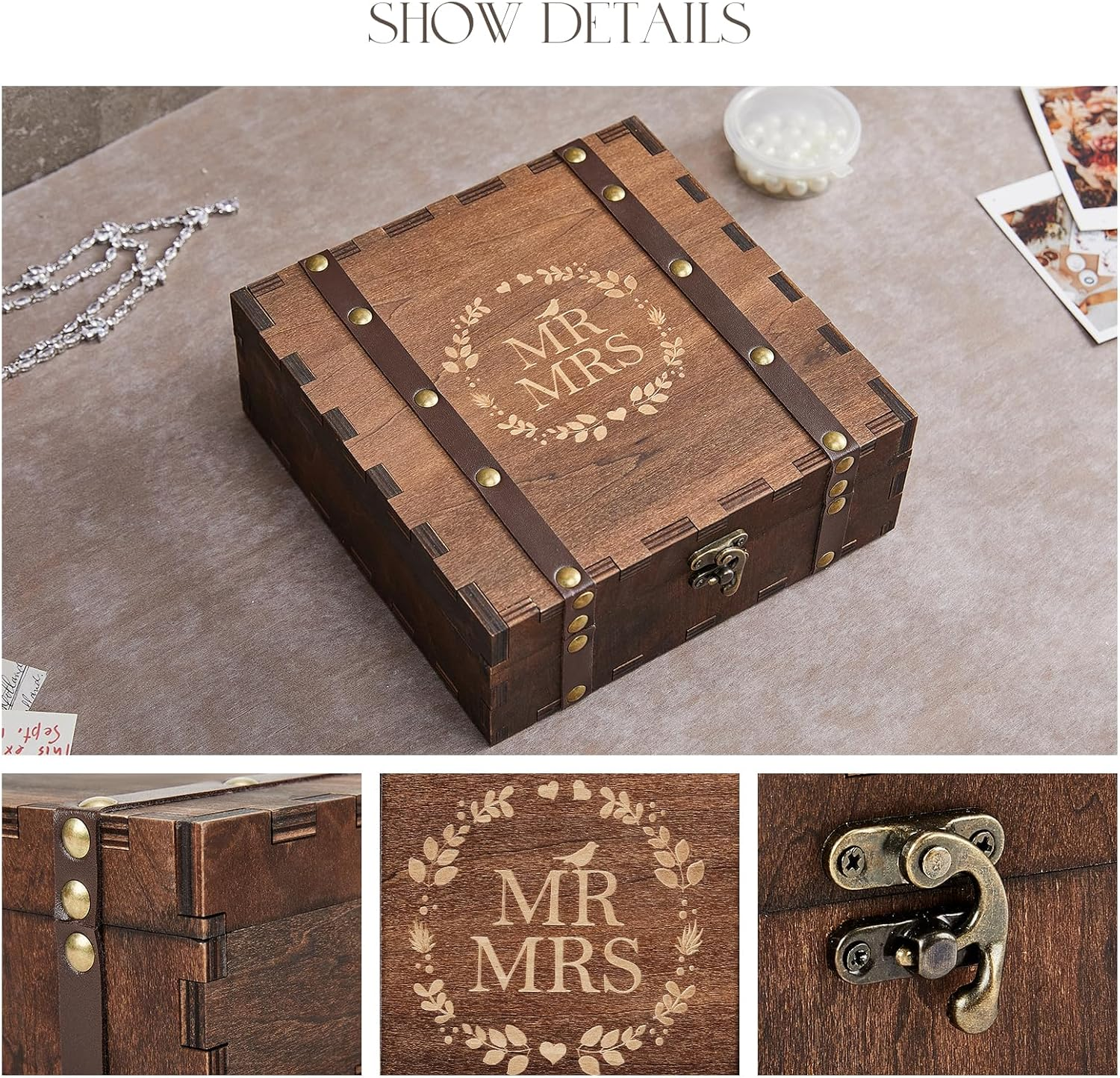AW BRIDAL Keepsake Box with Lids Wedding Memory Box Wood Storage Box Christmas Anniversary Engagement Gifts for Couples Bridal Shower Birthday Gifts image number 3