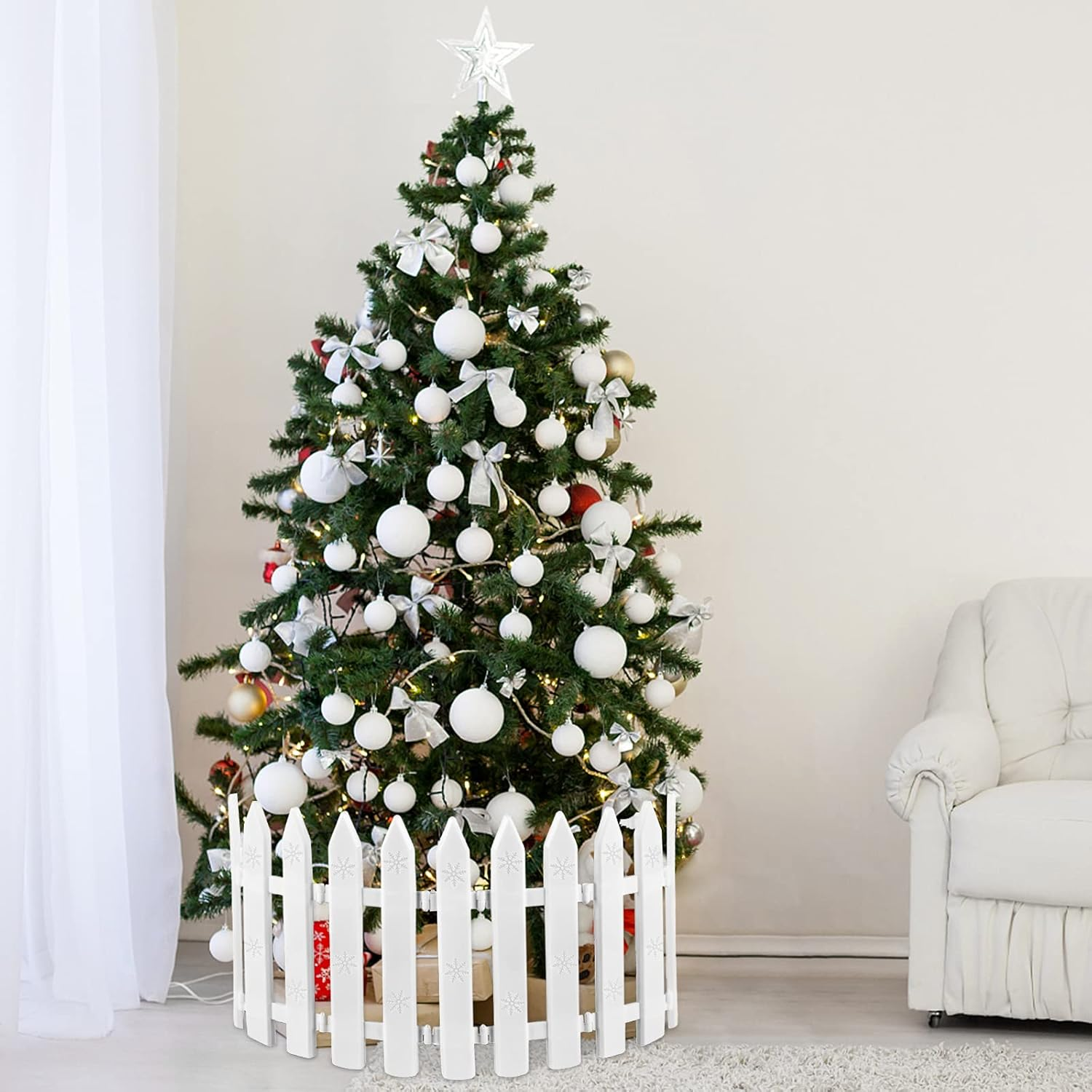 MCEAST 16 Pieces White Plastic Traditional Christmas Tree Fences, 4.6 X 12 Inches, Ideal for Home, Wedding, Fairy Garden, Party
