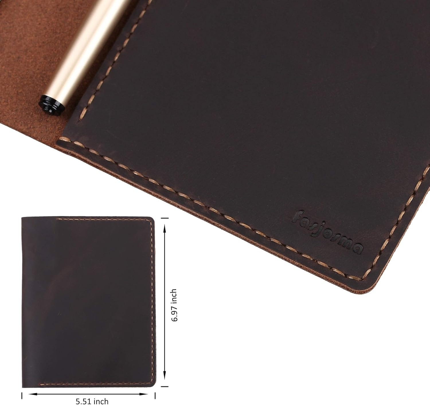 Fasjosma Leather Cover Compatible with Rite in the Rain & Rocketbook Mini Notebooks, Top Bound Spiral Notebook Cover, Leather Cover for 4'' X 6'' Pocket Notepad with Pen Holder - COFFEE