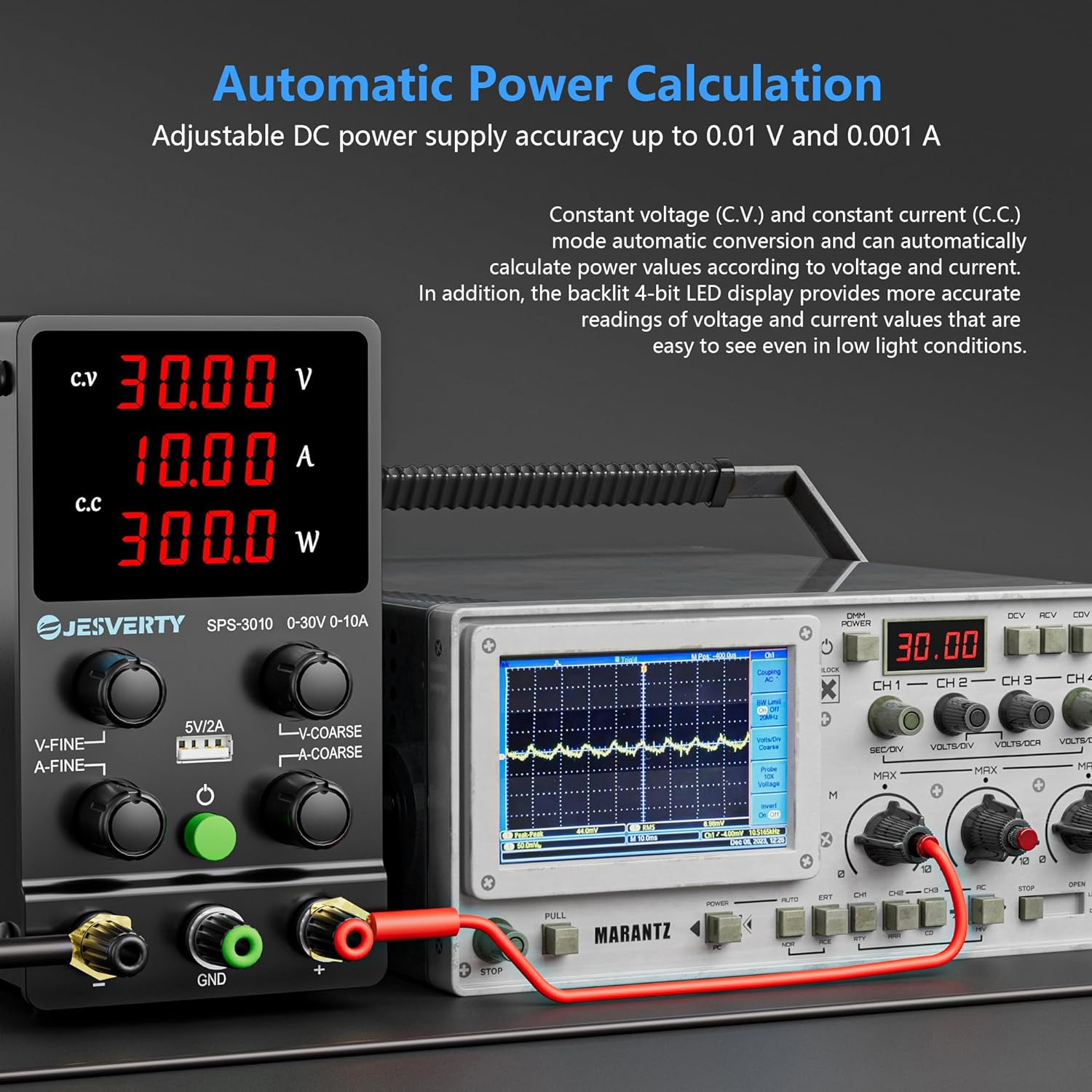 DC Power Supply Variable, 30V 10A Adjustable Switching Regulated DC Bench Power Supply with High Precision 4-Digits LED Display, 5V/2A USB Port, Coarse and Fine Adjustments AC240V Jesverty SPS-3010 image number 4
