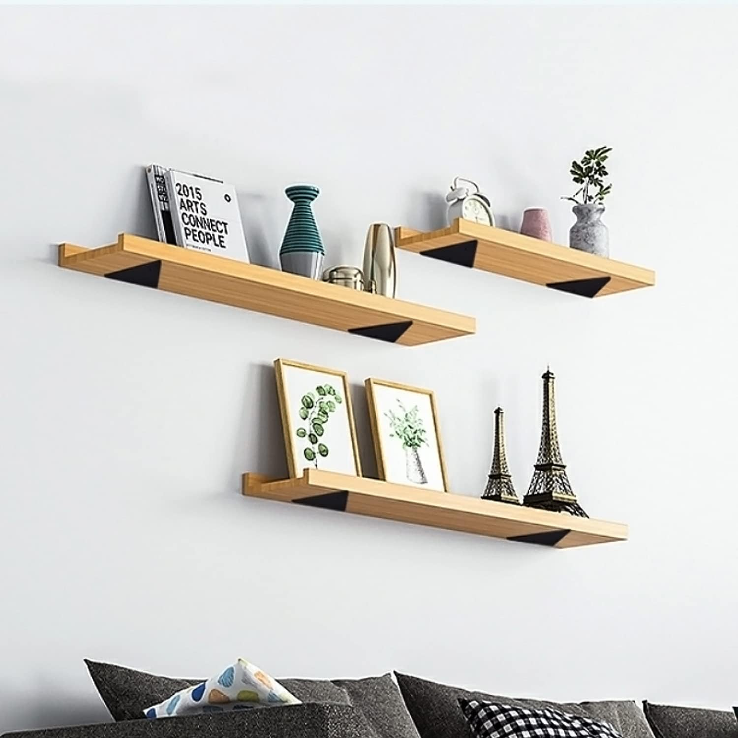 Halyuhn Floating Shelf Bracket 8 Pcs for Floating Wood Shelves, 4 X 3 Inches Black Floating Shelves Brackets with 2 Inches Anchor Screws, Shelf Brackets Set for Wood Shelf, Floating Shelf Hardware image number 1