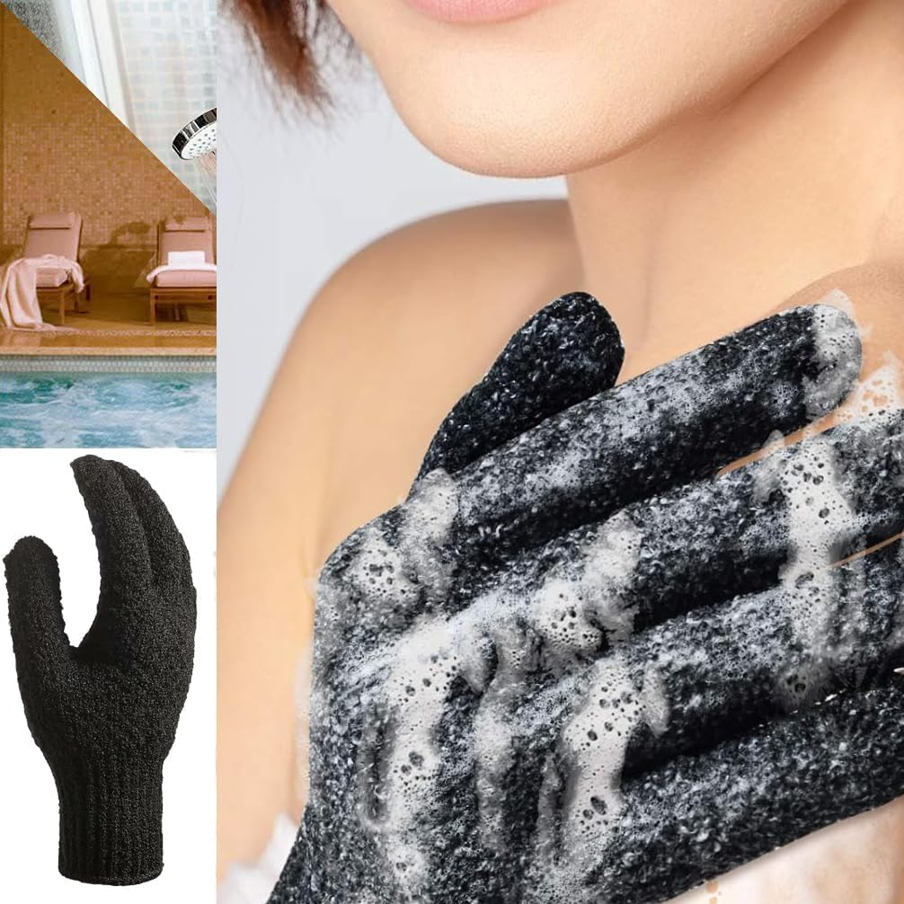 Bath Exfoliating Gloves Scrub - 4 Pcs (2Pairs) Lengthened and Large Exfoliating Scrubbing Gloves for Shower, Spa, Massage - Scrub Exfoliating Mitts for Body, Face, Hand and Foot (Black and Gray) (2 Pairs Gray) image number 3