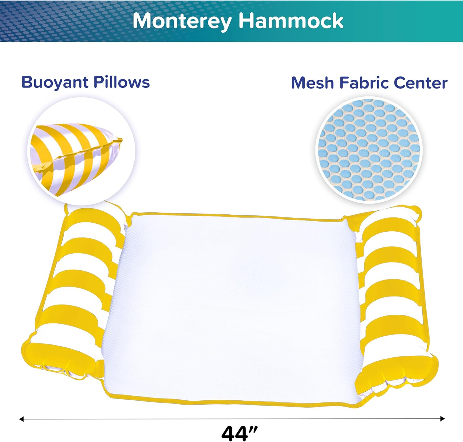 Aqua Original 4-In-1 Monterey Hammock Pool Float & Water Hammock &ndash; Multi-Purpose, Inflatable Pool Floats for Adults &ndash; Patented Thick, Non-Stick PVC Material &ndash; Golden Sunshine - Blue Fern image number 5