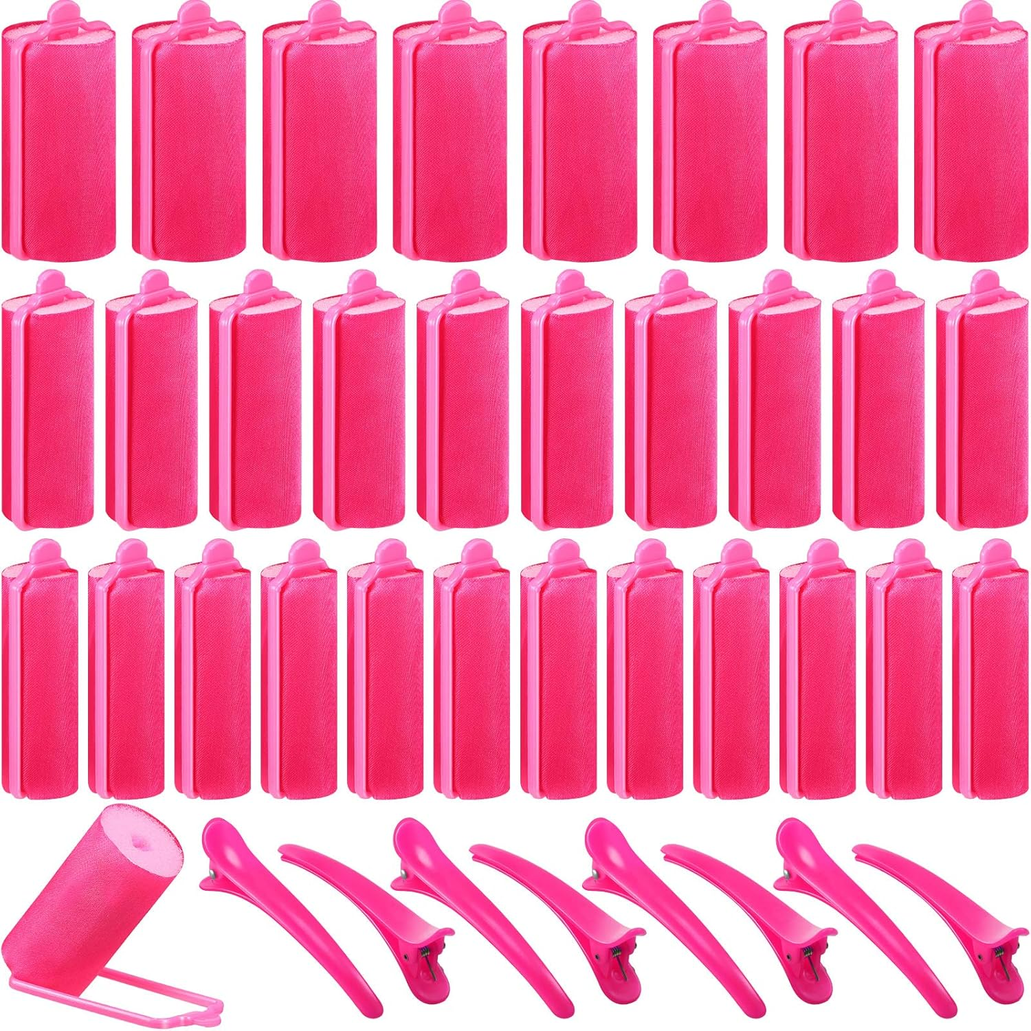 40 Pieces Sponge Hair Rollers Satin Rollers Silk Foam Rollers Women Hair Curlers with Duck Teeth Clips for Hairdressing Styling(Multi-Size,Black)