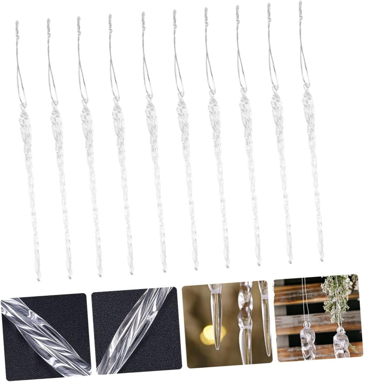 STAHAD 36Pcs Christmas Crystal Icicles Ornaments for Tree - Clear Glass Prism Decorations image number 3