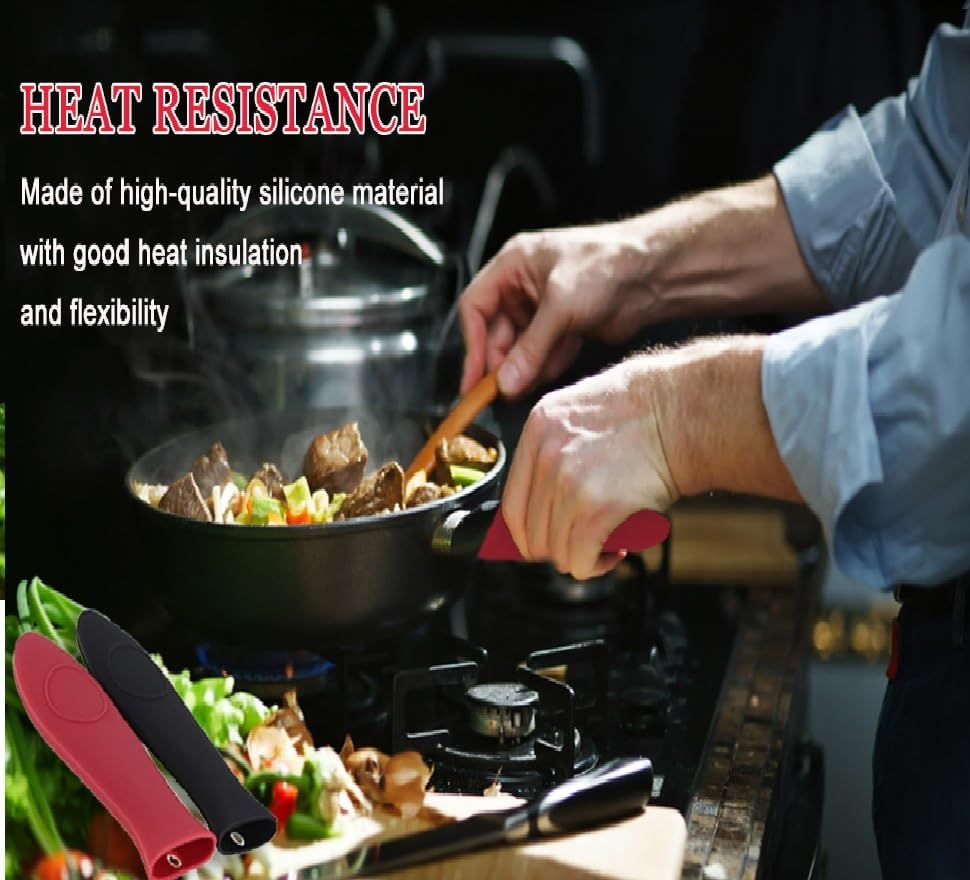 2Pcs Non-Slip Pot Holder Sleeve (Black) R Silicone Heat-Insulating Handle Holder Pot Holders Cover Rubber Hot Resistant Non Slip Pot Holder Sleeves for Cast Iron Skillets Metal Frying Pans image number 5