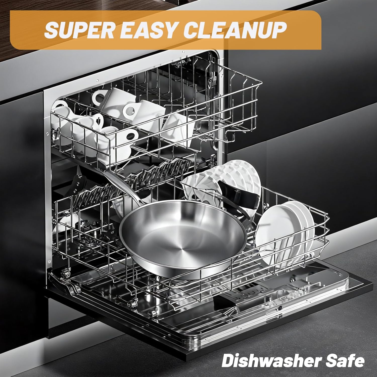 Billord Frying Pans Stainless Steel - 20 Cm Tri-Ply Impact Frypan, Large Induction Uncoated Frying Pan, Dishwasher Safe Open Skillet with Stay-Cool Handle, Kitchen Cookware Works on All Cooktops