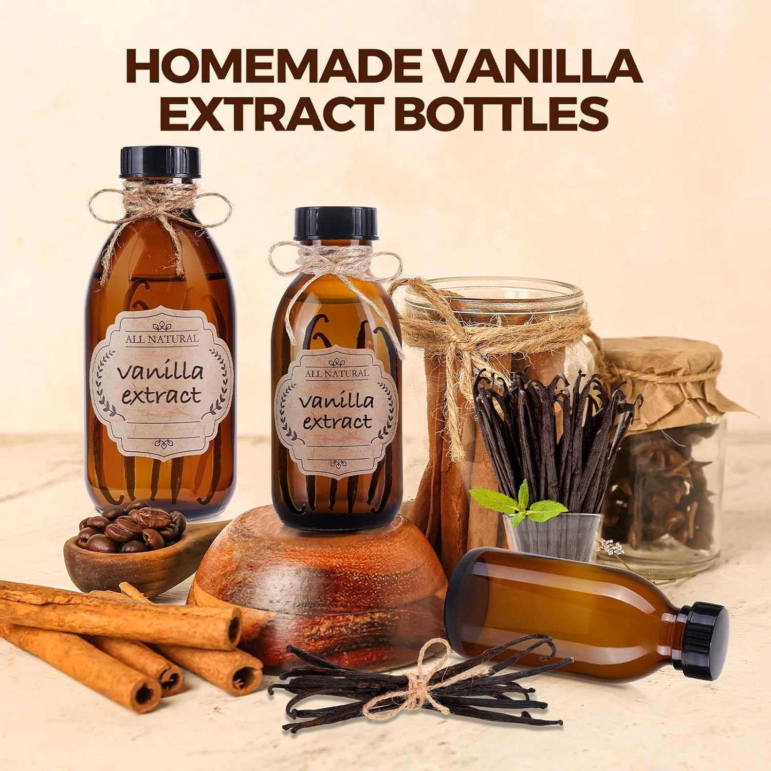 Elumeiro 12 Pack 4 Oz Amber Boston Glass Bottle with Cap, Empty Brown Glass Bottles for Homemade Vanilla Extract, Essential Oils, Juice, Syrup, Liquids, Potion, Herbal Perfume, Hot Sauce image number 6