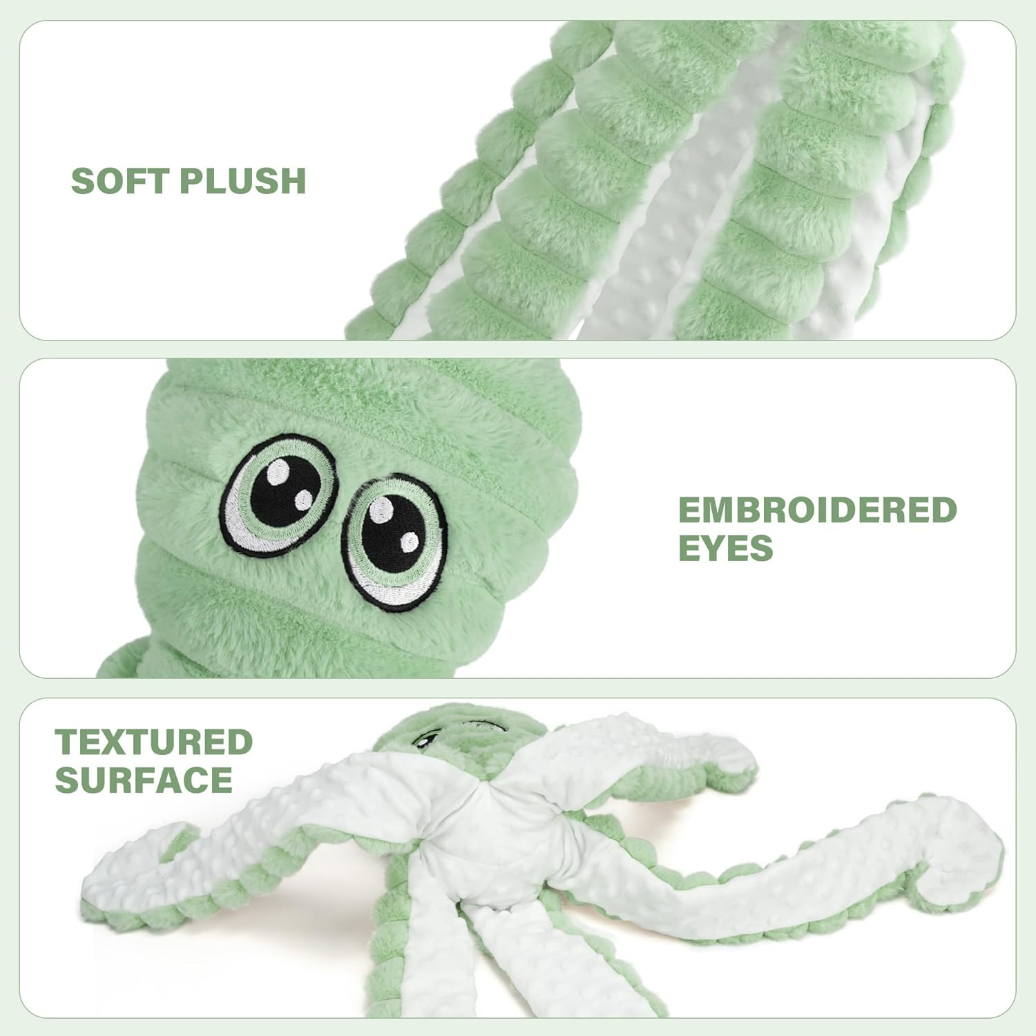Prime Pets Dog Toys for Large Dogs, 27&rdquo; Extra Large Plush Octopus Dog Toy, Crinkle Squeaky Dog Toy for Small Medium Large Breeds, Interactive Stuffed Chew Toys to Keep Them Busy, Green