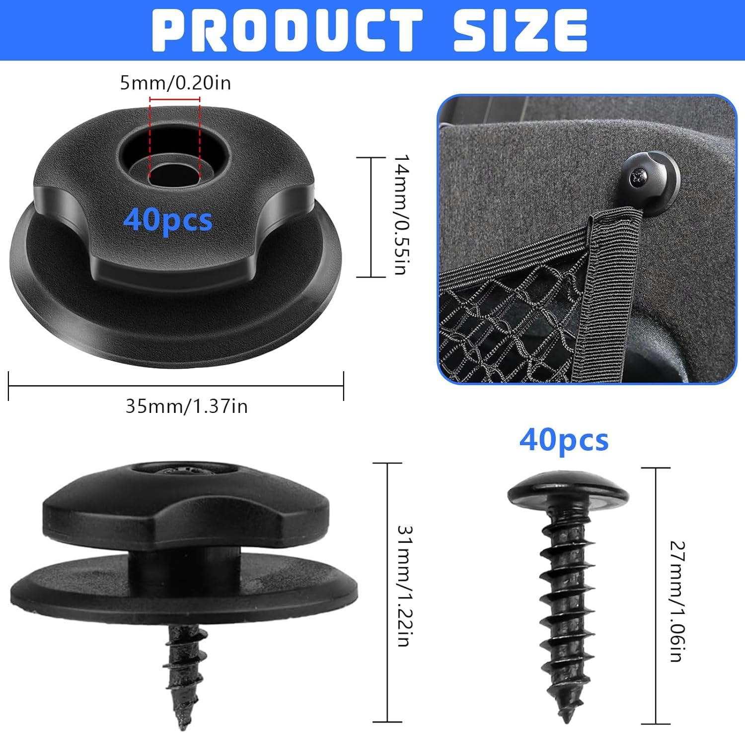 XTUDOU&reg; Pack of 40 Tarpaulin Buttons and Hooks, Round, 35 X 14 Mm, Black, Plastic, Trailer Hardware, Tonneau Cover Fasteners image number 5