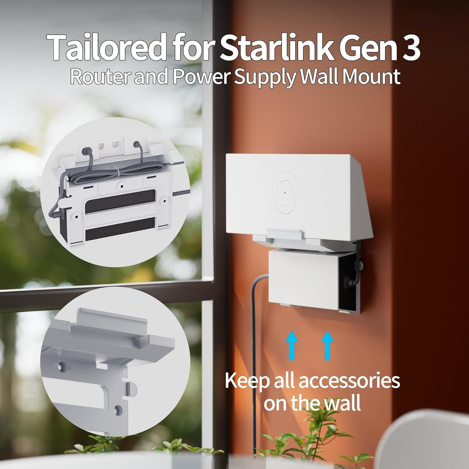 Router Mount for Starlink Gen 3-2 in 1 Fit Starlink V3 Router Wall Mount & Star Link Gen 3 Power Supply Mounting Kit for Starlink Gen3 Standard