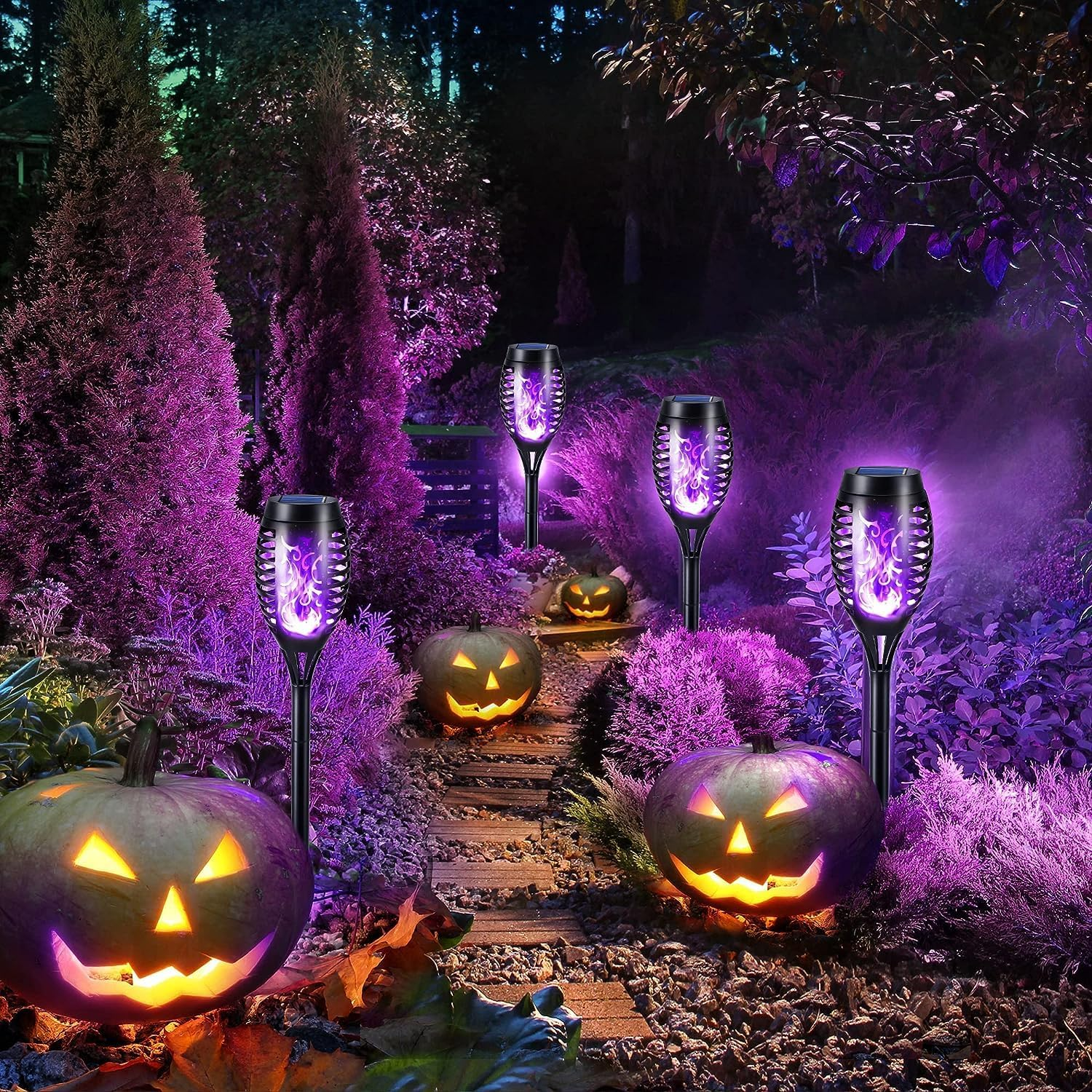 Solar Lights Outdoor Garden, 6 Pack Solar Flame Lights LED Purple Flickering Flames, IP65 Waterproof Solar Torch Lights for Pathway Garden Patio Yard Halloween Christmas Decorations Purple image number 6