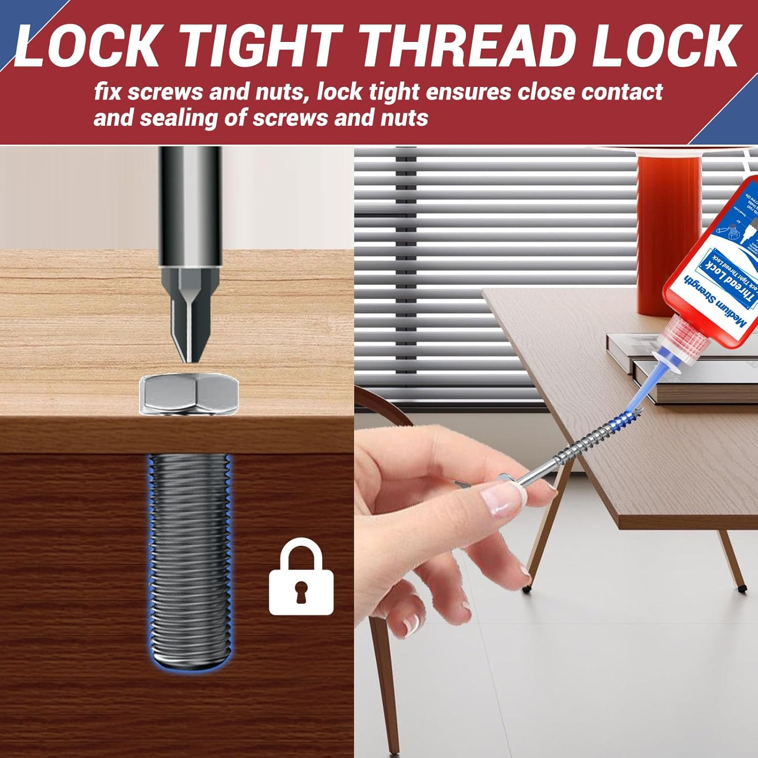 1DFAUL Thread Lock, 50Ml X2 Locktight Threadlock Medium and High Strength Lock, Threadlocker Lock & Seal Nuts, Bolts, Stable and Anti-Rust image number 4