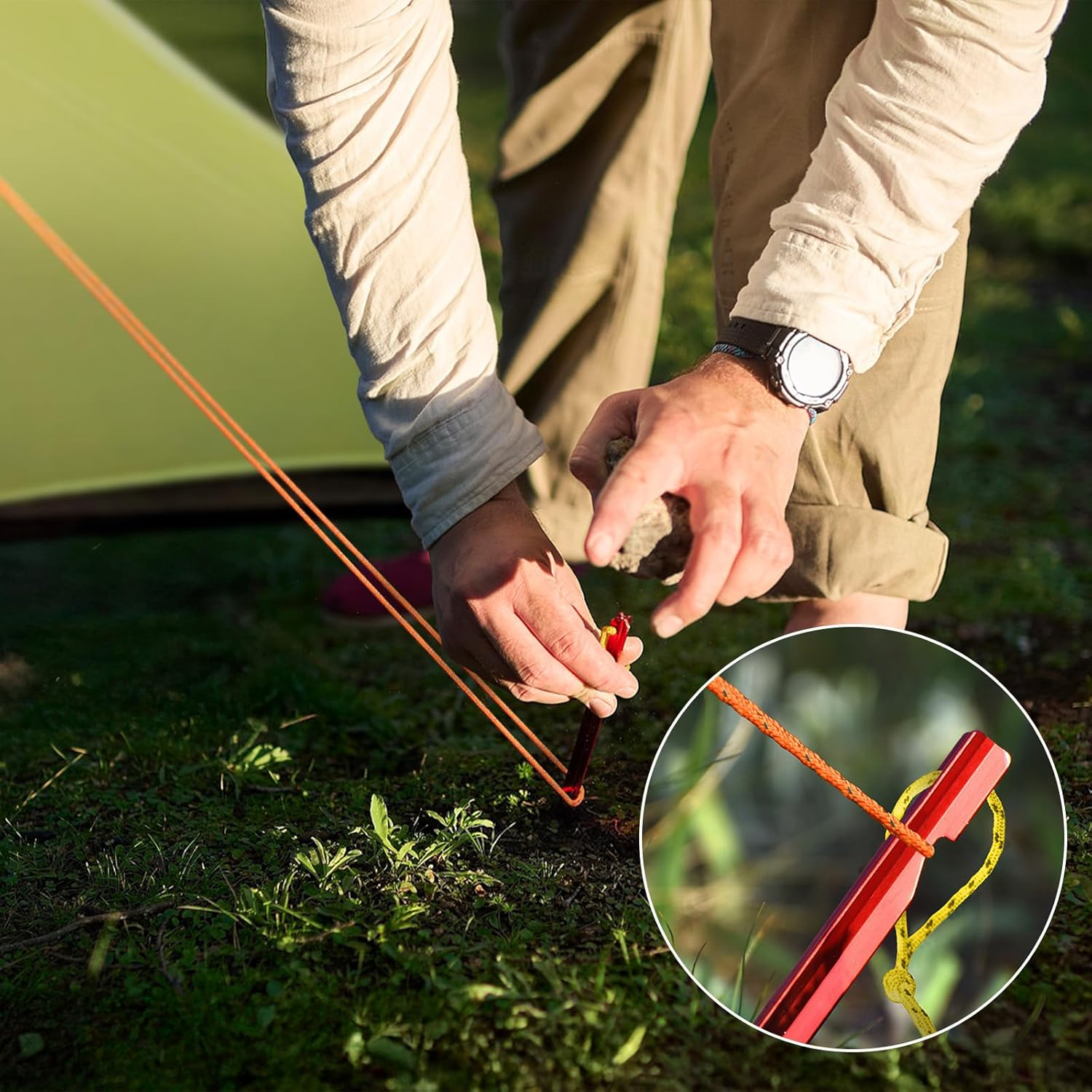 Night Cat Aluminium Tent Pegs: 12 Pack Tent Stakes Ultralight Heavy Duty with 4 Guylines and Drawstring Bag image number 2