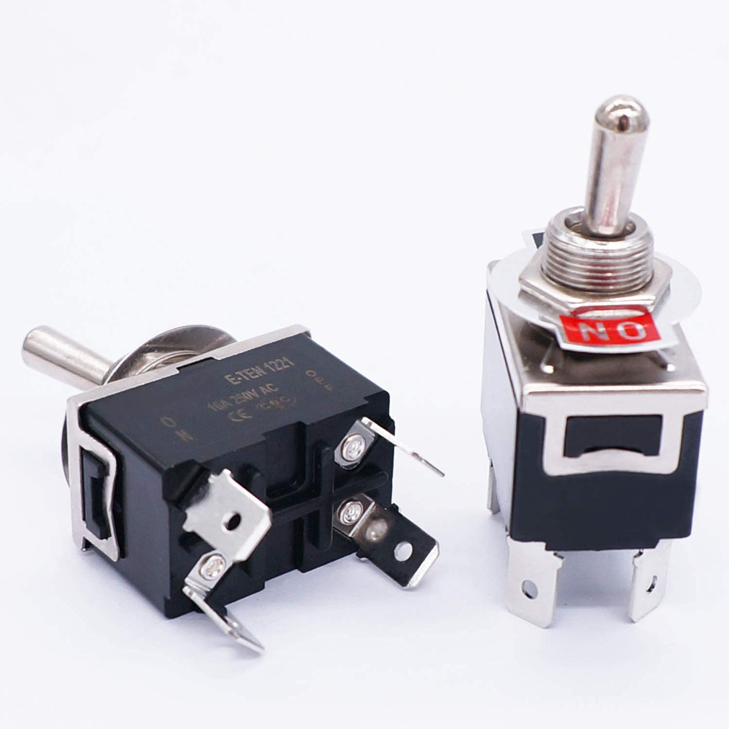 Taiss/3 Pcs Rocker Toggle Switch Heavy Duty 4 Pin 2 Position On/Off DPST 16A 250VAC Spade Terminal Metal Bat Switch with Waterproof Boot Cap and 6.3Mm Terminal Wires TEN-1221MX-B201