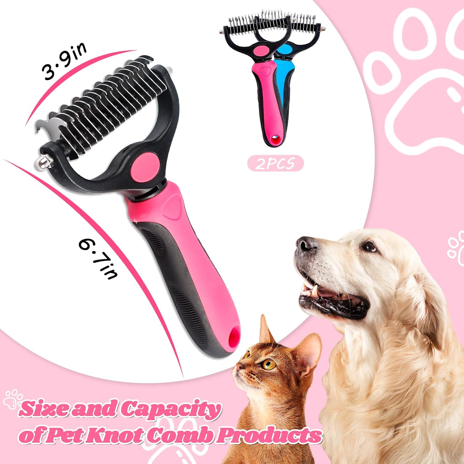 Undercoat Brush for Dogs, 17 Teeth 9 Teeth 2 in 1 Animals Dog Brush Cat Brush, Pet Detangling Comb, Dematting Comb for Dogs and Cats, Long Hair, Medium Hair, Curly Hair Undercoat Brush image number 6