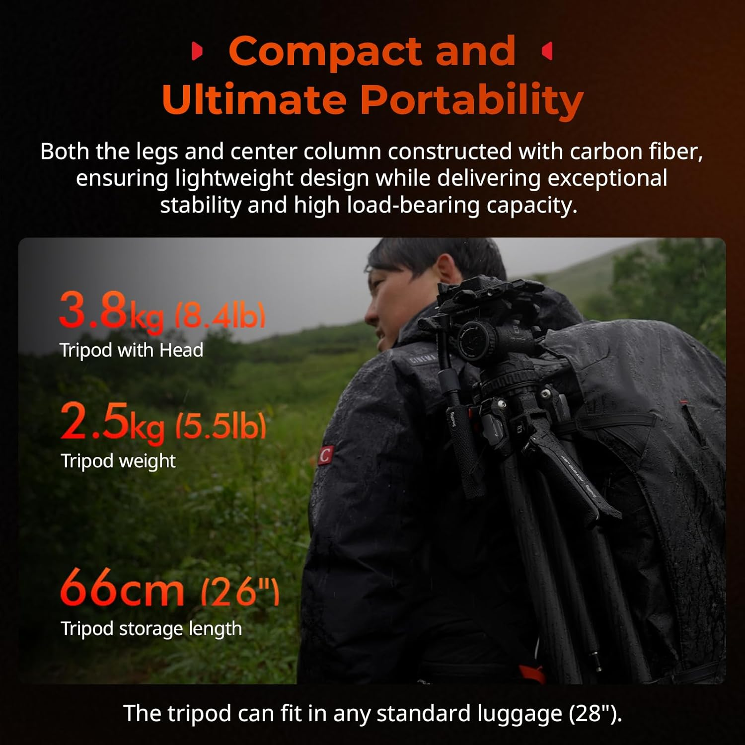 Smallrig X Potato Jet Tribex II Hydraulic Carbon Fiber Tripod, Fast Extend Camera Video Tripod with 4-Step Counterbalance Fluid Head