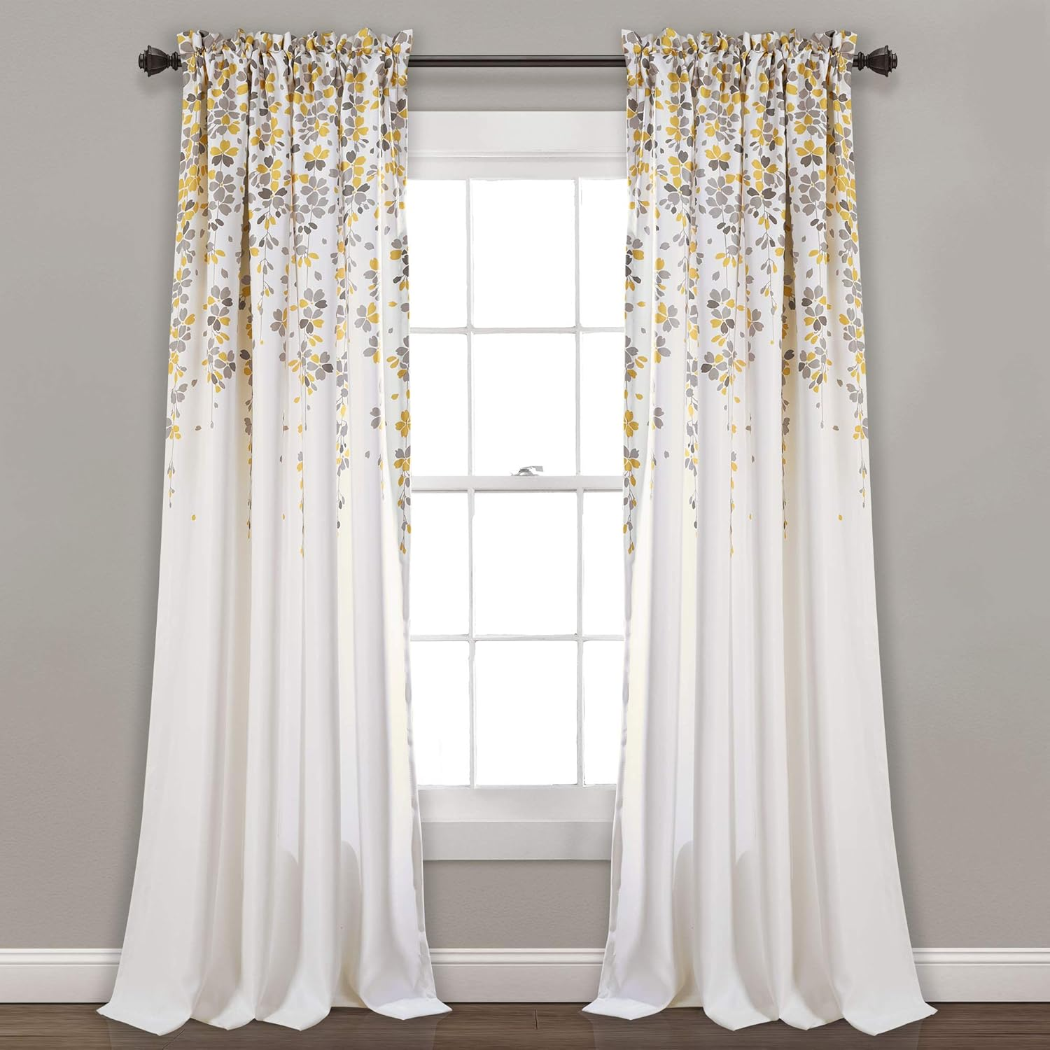 Lush Decor 16T000558 Weeping Flowers Room Darkening Window Panel Curtain Set, 84 Inch X 52 Inch, Yellow/Gray - Red image number 4