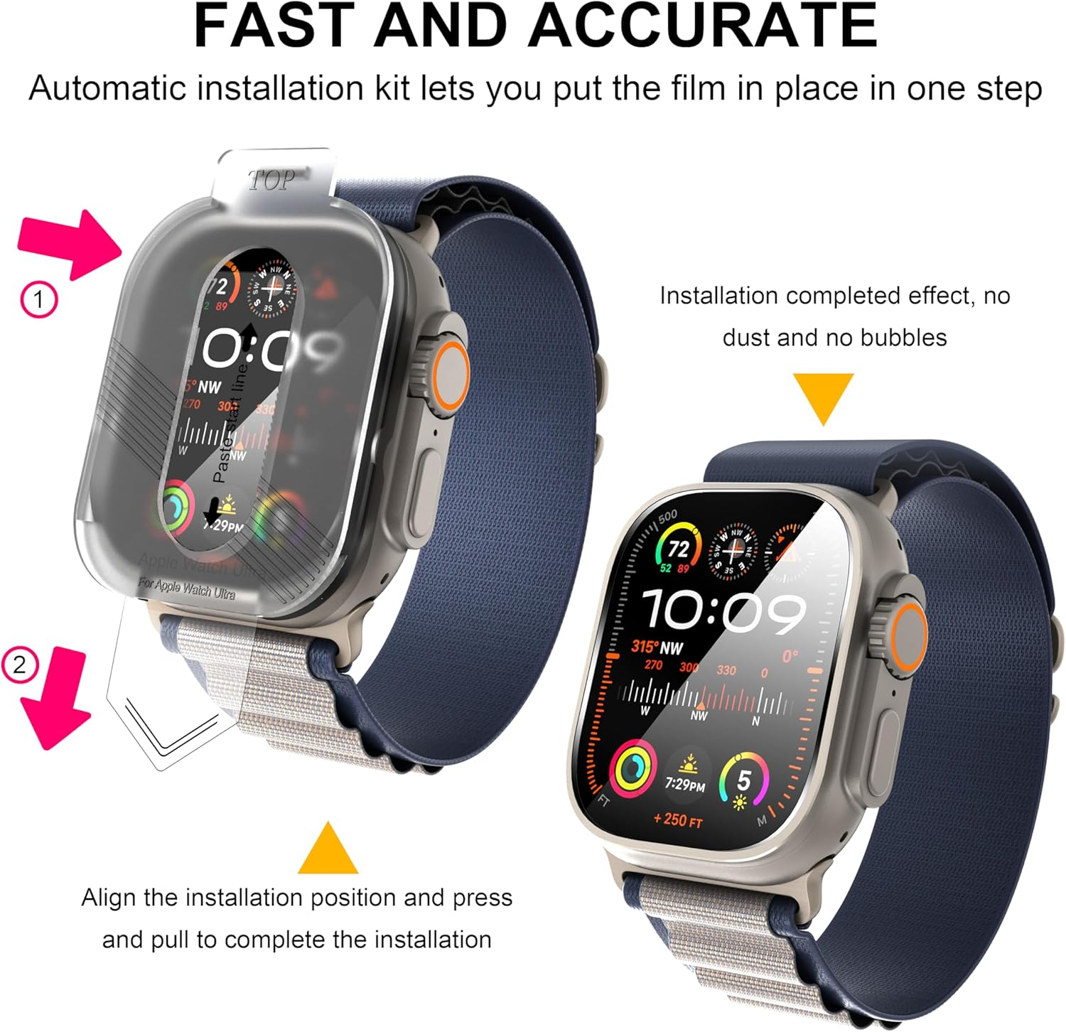 Suoman 2-Pack for Apple Watch Ultra 3/2/1 49Mm Screen Protector, [No Bubbles] 9H Hardness Anti-Scratch Tempered Glass Film - Clear image number 5