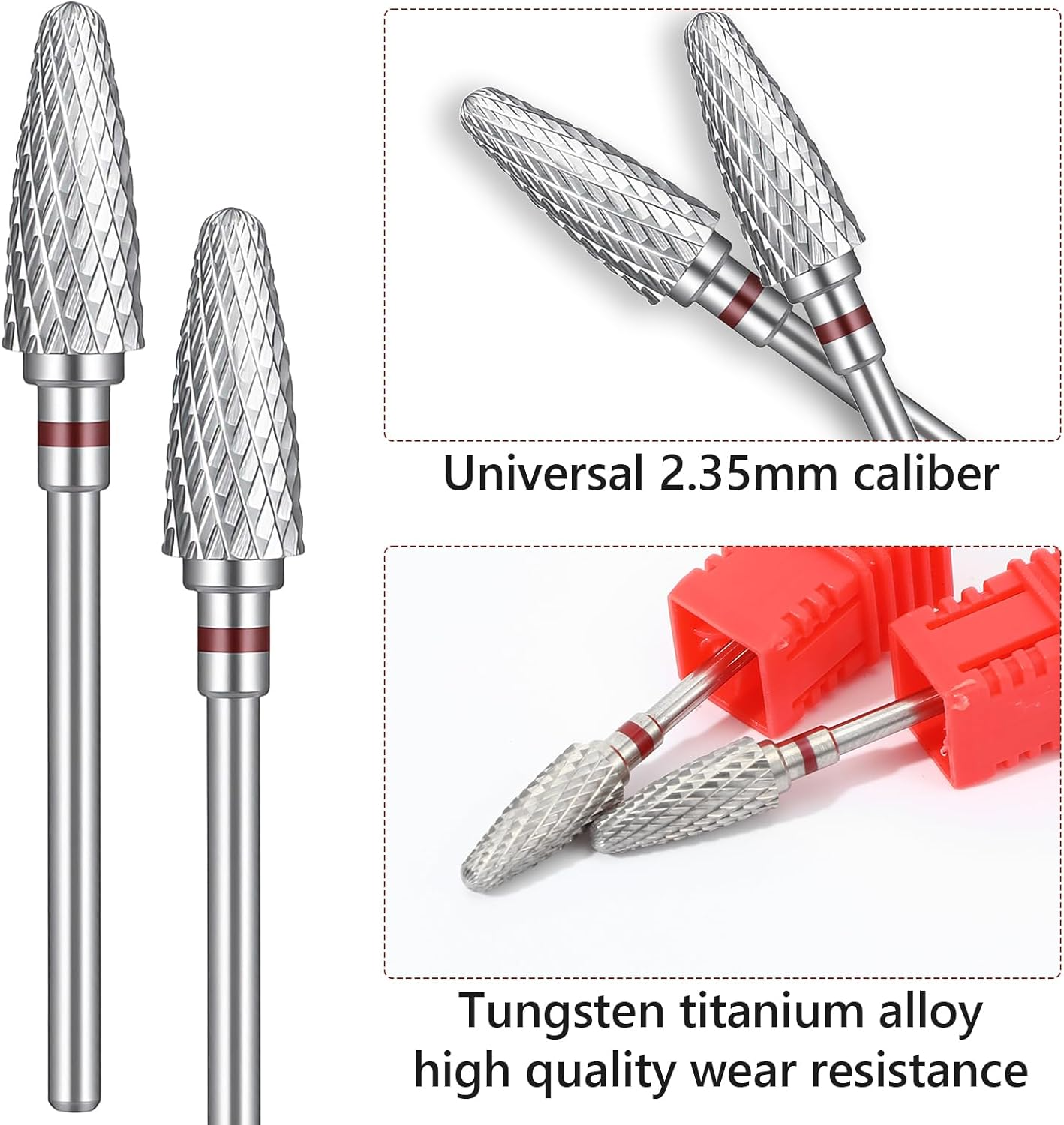 LXUEJIE 2 Pcs Carbide Nail Drill Bit, Tungsten Nail Drill Bit, 5 in 1 Carbide Tapered 3/32" Shank Professional Cone Tungsten Drills Bits for Manicure Pedicure Cuticle Cleaner Polish image number 2