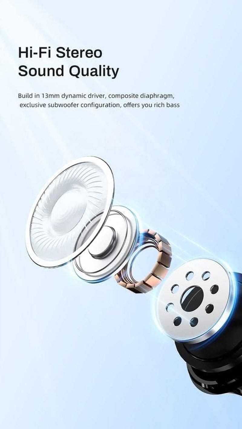 Wireless Earbuds Bluetooth 5.3 Deep Bass True Wireless Headphone 30H Playback LED Power Display In-Ear Earphones Noise Reduction with Charging Case Headset IP7 Waterproof for Sports image number 5