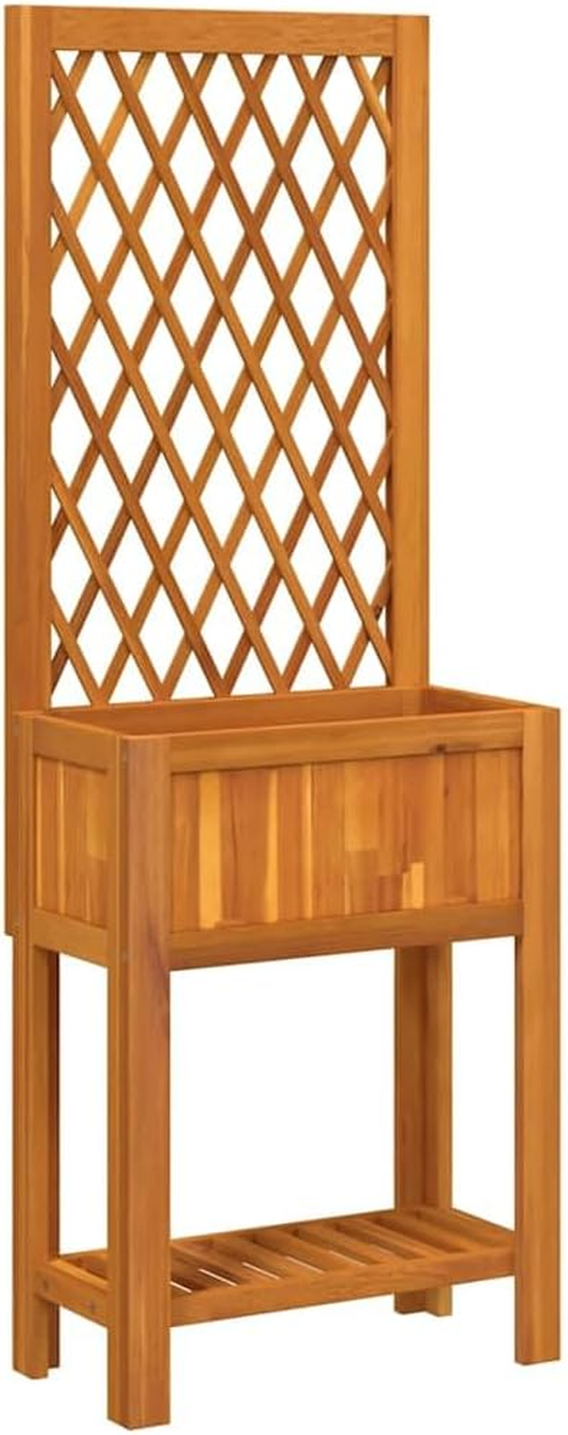 ** Vidaxl Solid Acacia Wood Planter Box with Trellis and Shelf for Climbing Plants - 55X29.5X152 Cm - Garden, Patio, Terrace Growing Bed image number 4